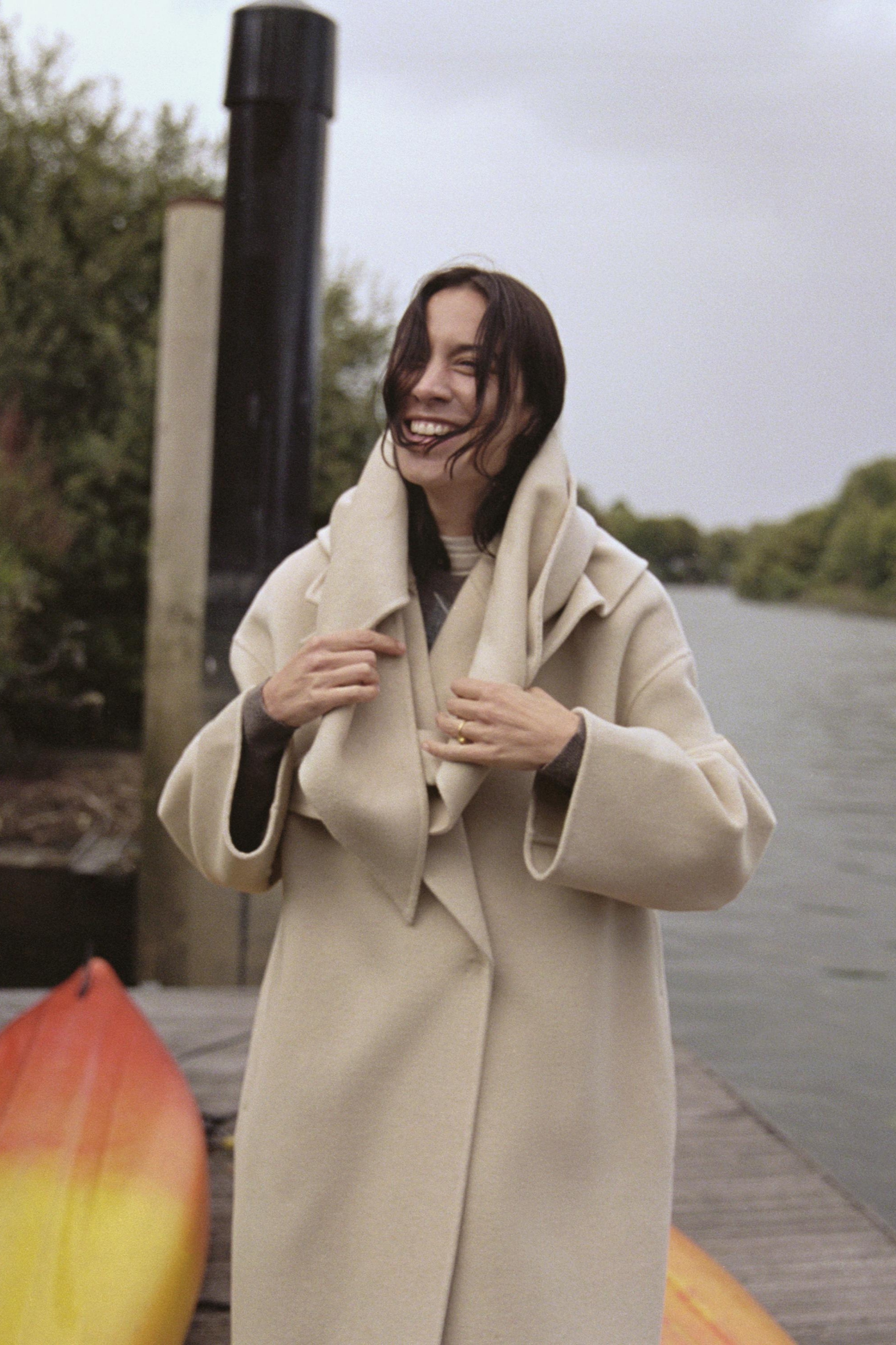 ZARA, Oversized Wool Blend Scarf Coat Zw Collection