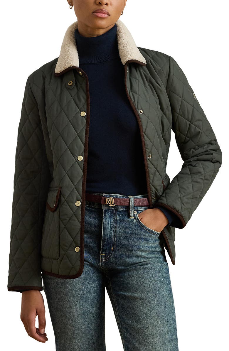 Quilted Faux Shearling Collar Jacket