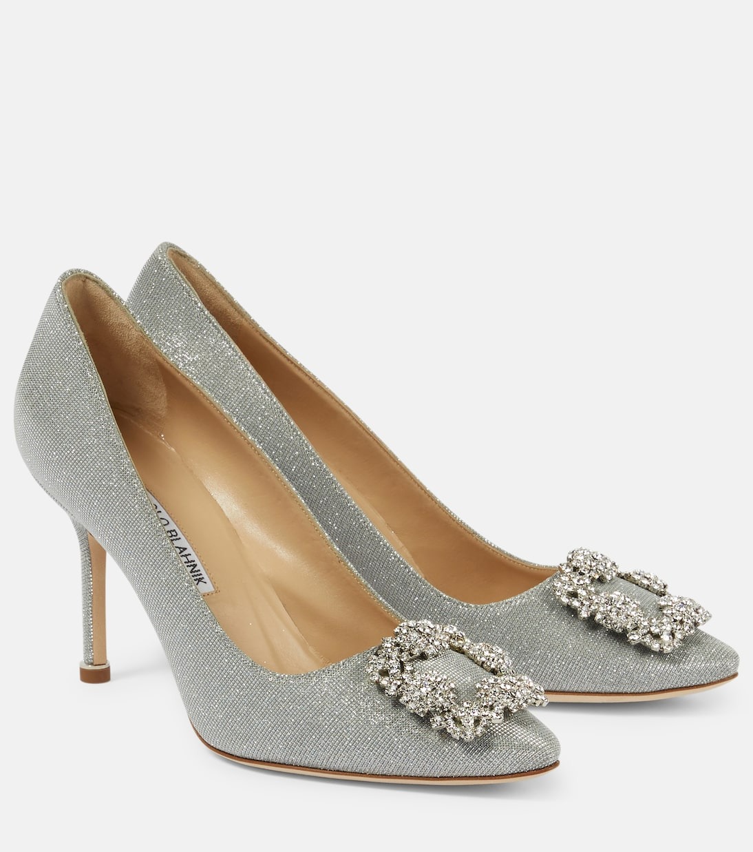 Hangisi 90 Crystal-Embellished Glittered Satin Pumps