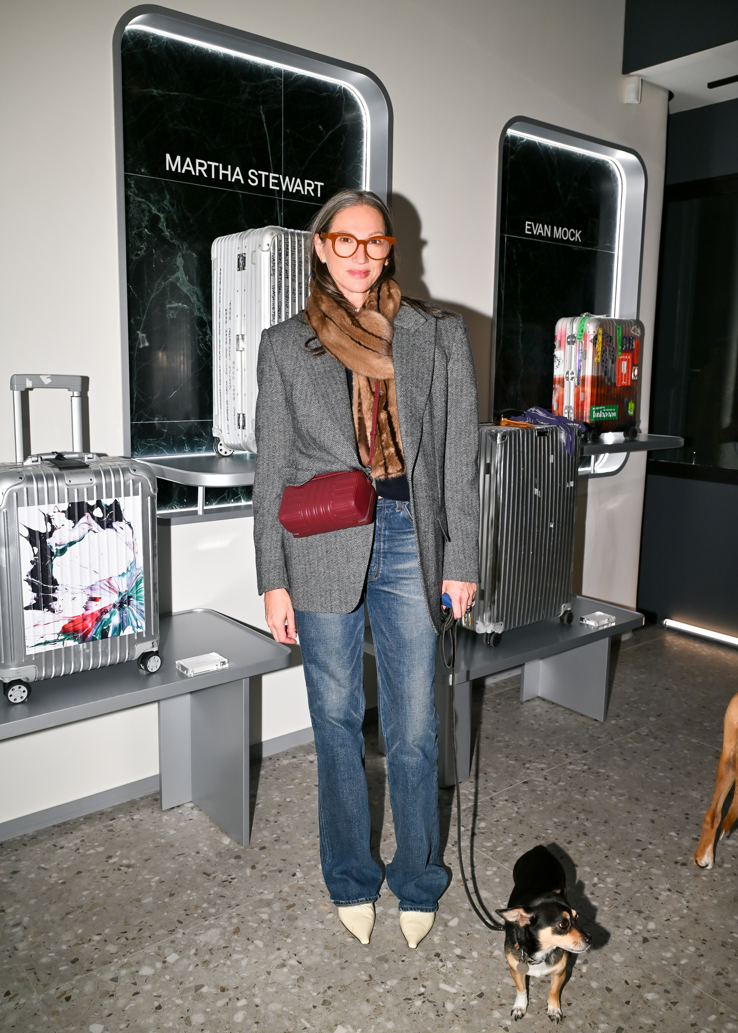 Jenna Lyons wears a Rimowa crossbody leather bag
