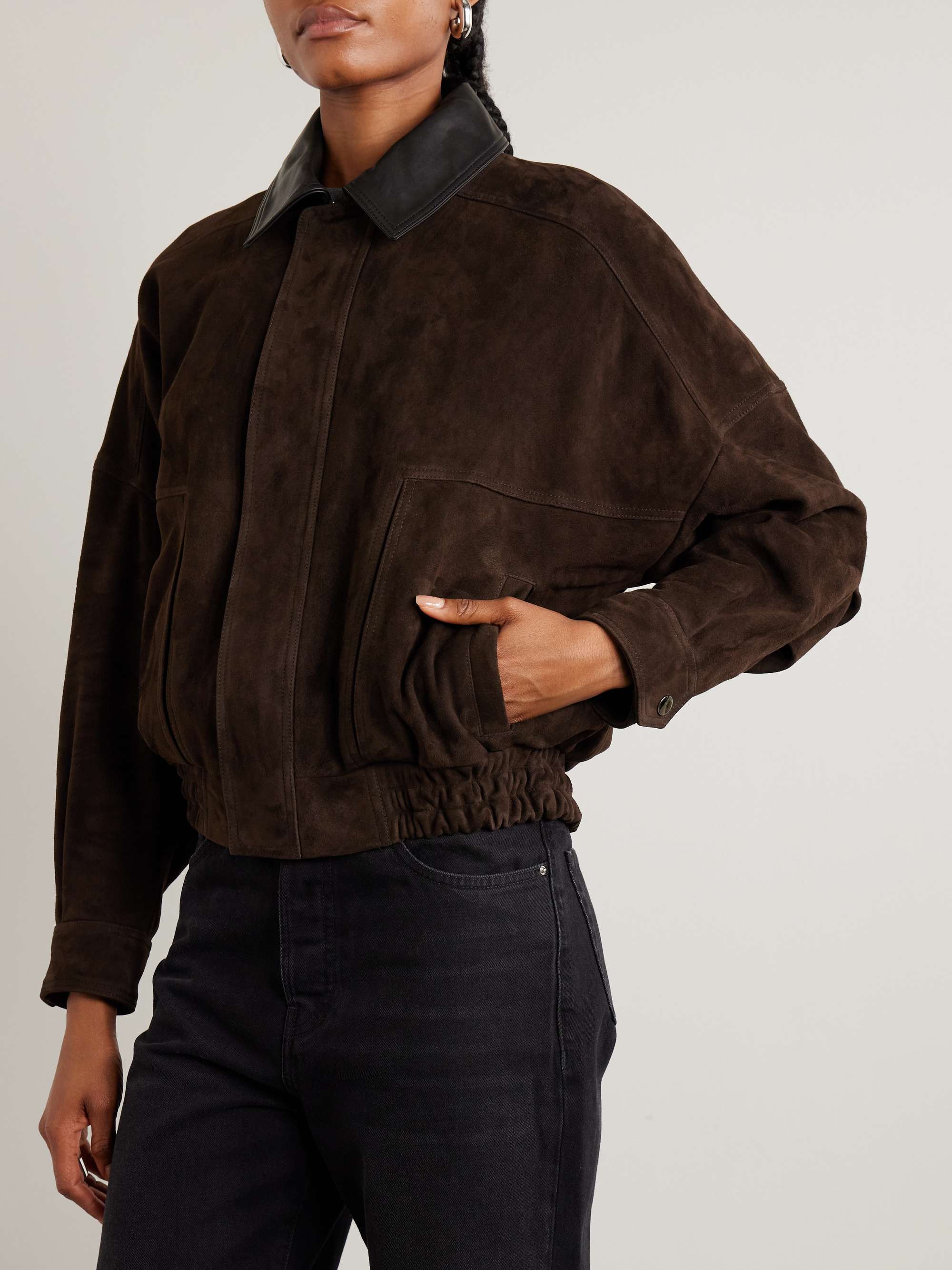 Dalma Leather-Trimmed Suede Bomber Jacket