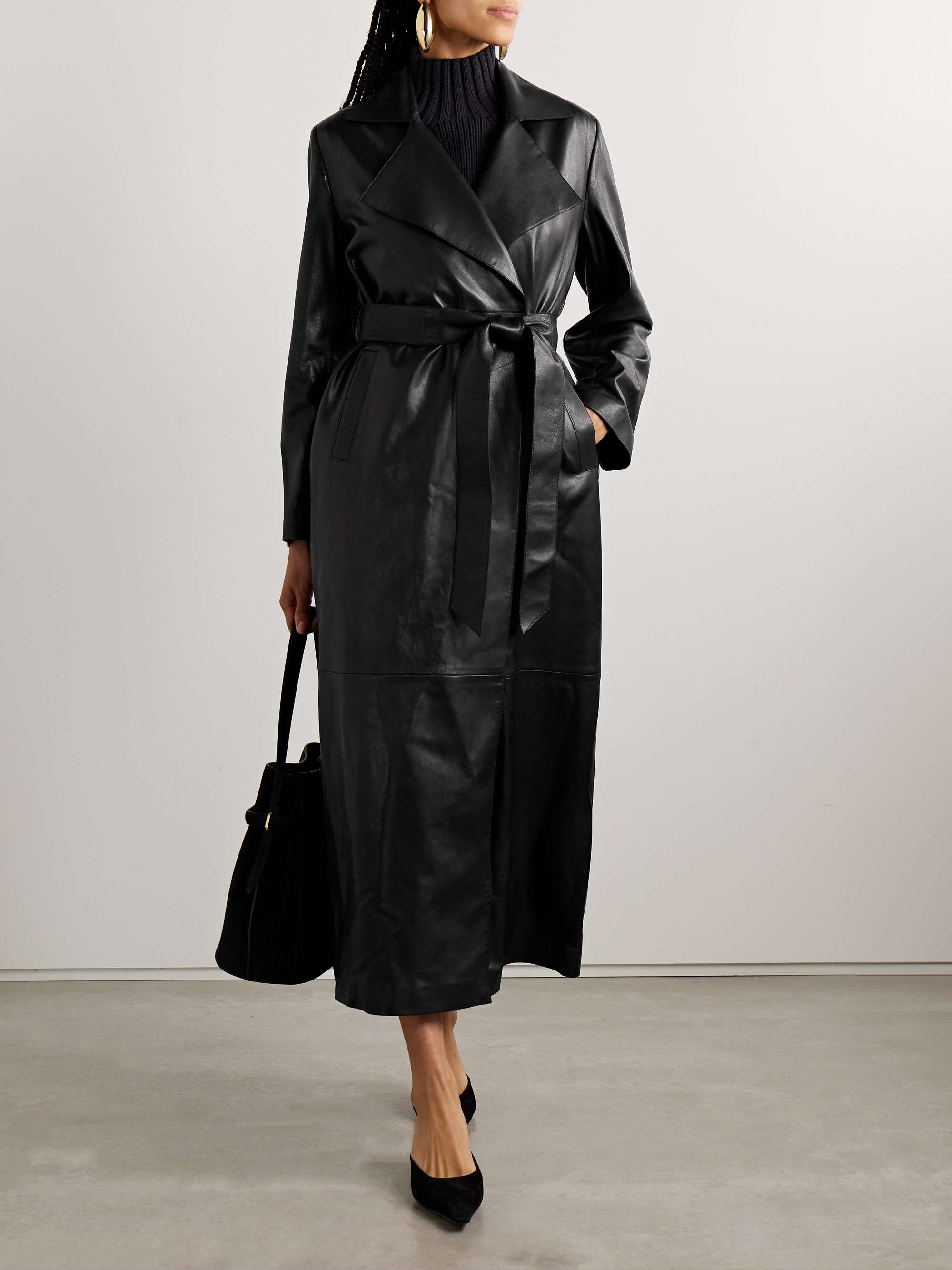 Kasha Belted Leather Trench Coat