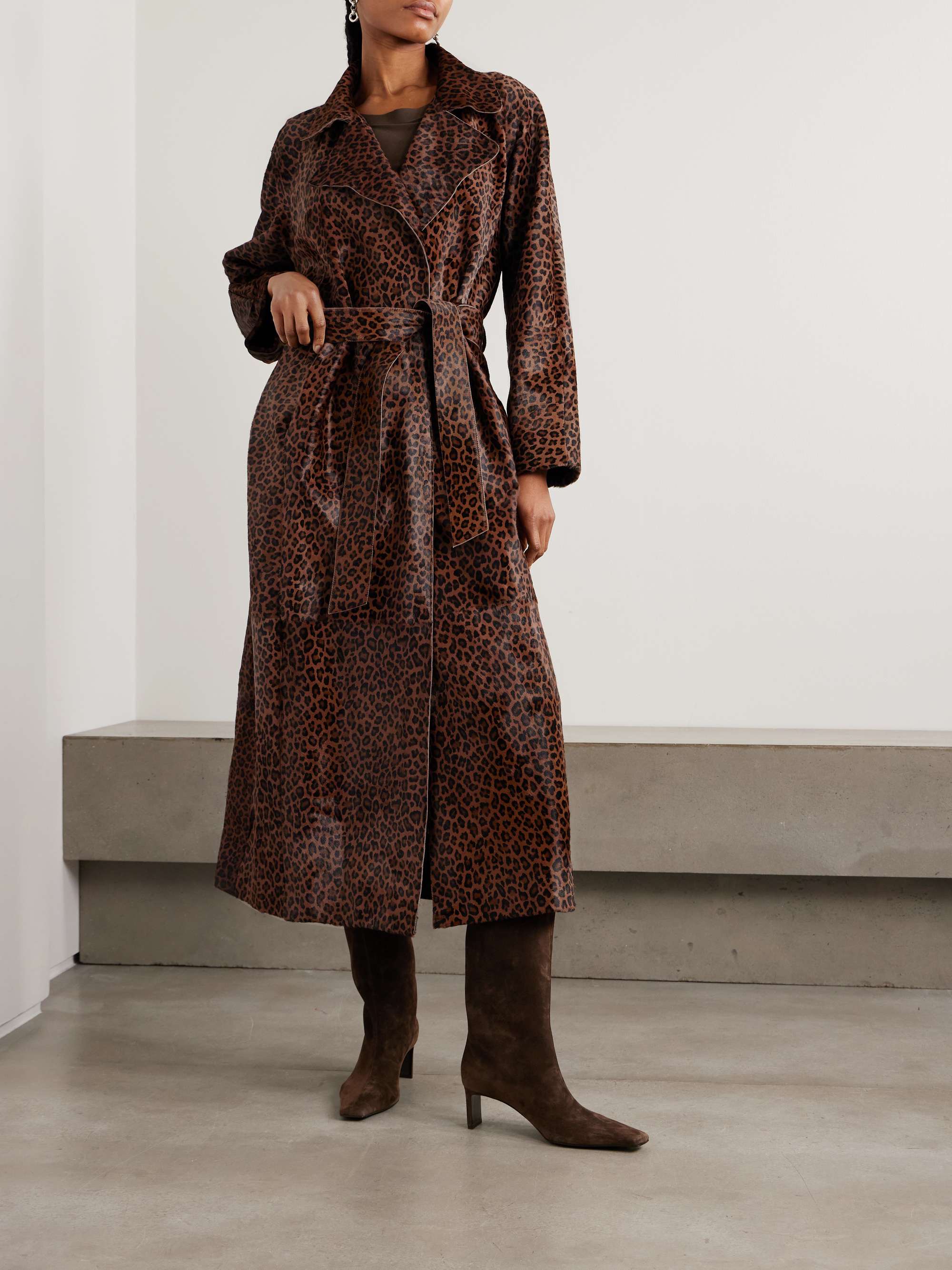 Althea Belted Leopard-Print Cow Hair Coat