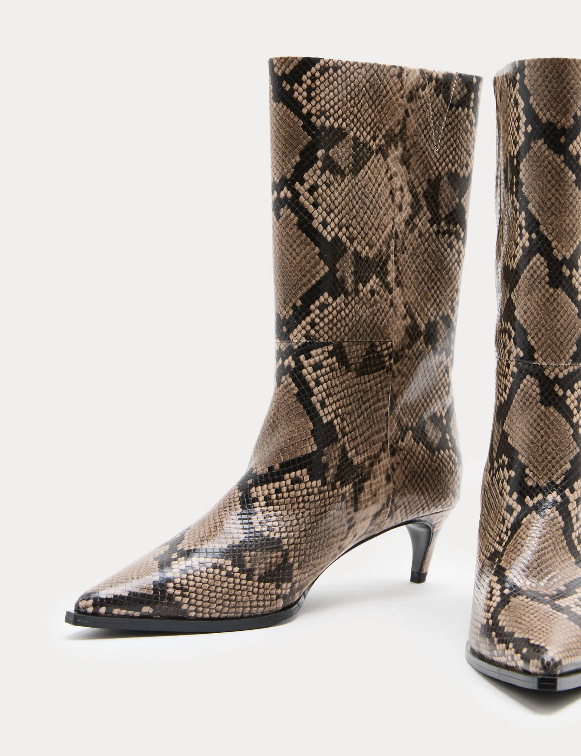 Snake Print Kitten Heel Mid Calf Boots