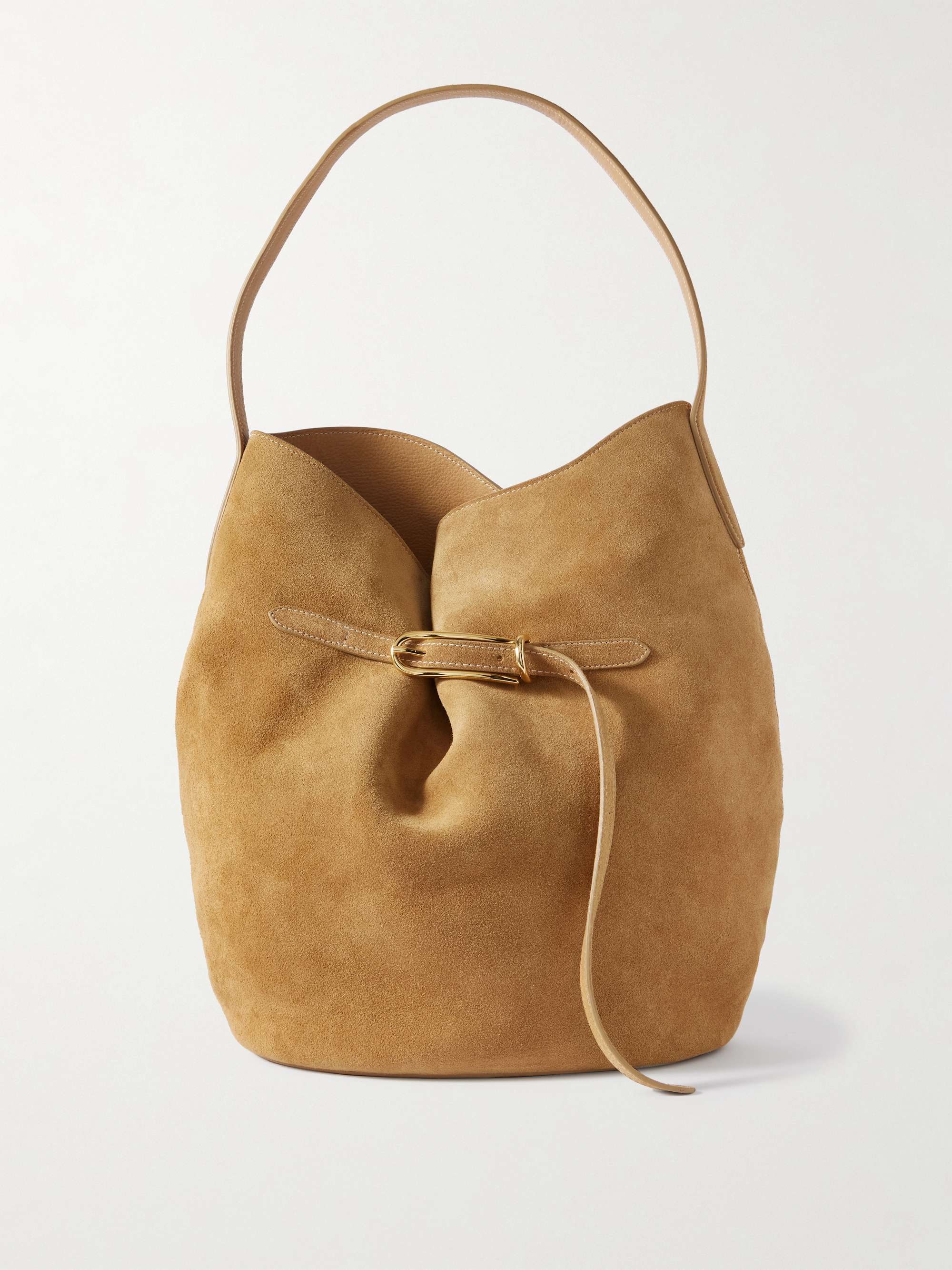 Buckled Suede Bucket Bag