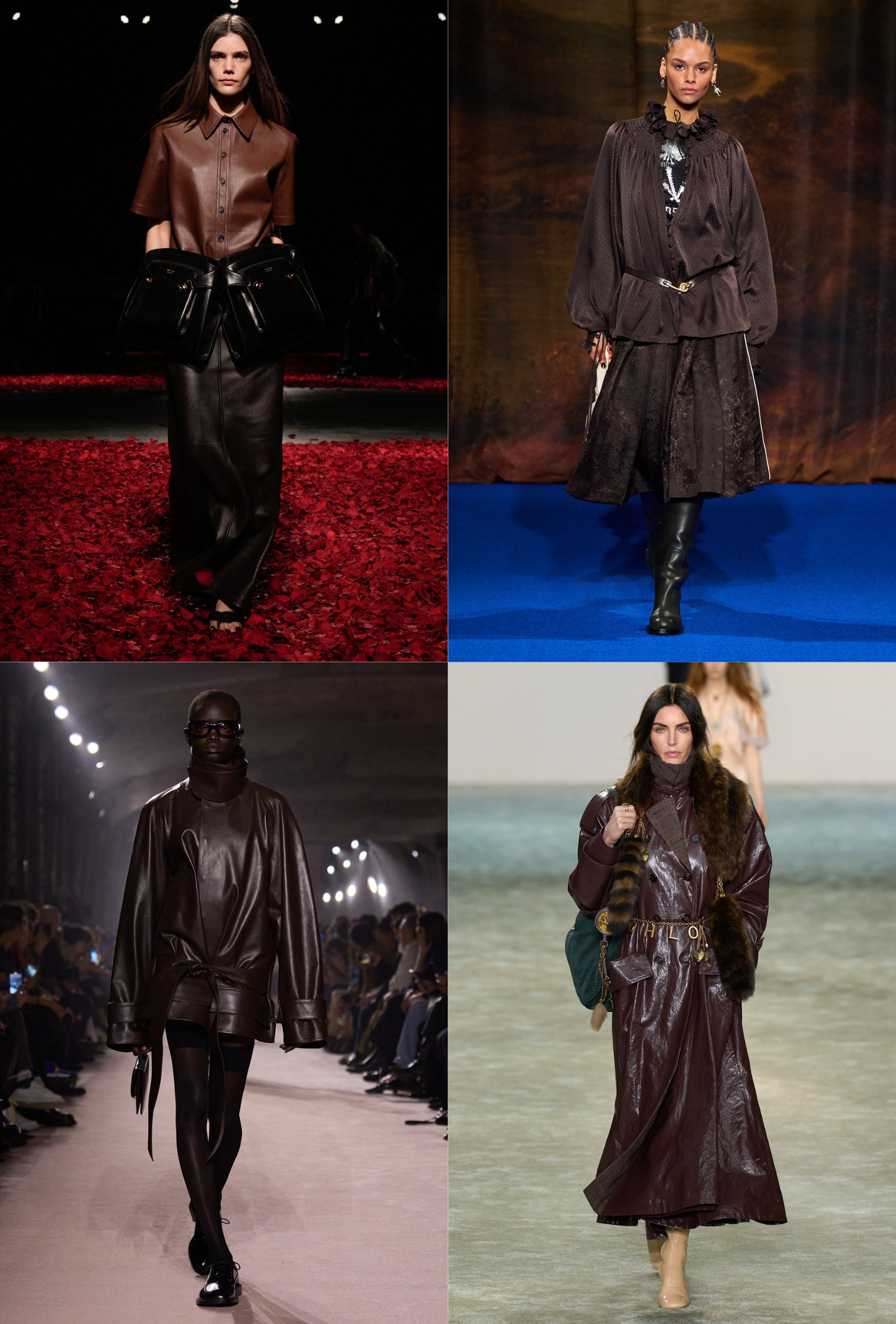 A collage of models walking the AW25 catwalks.