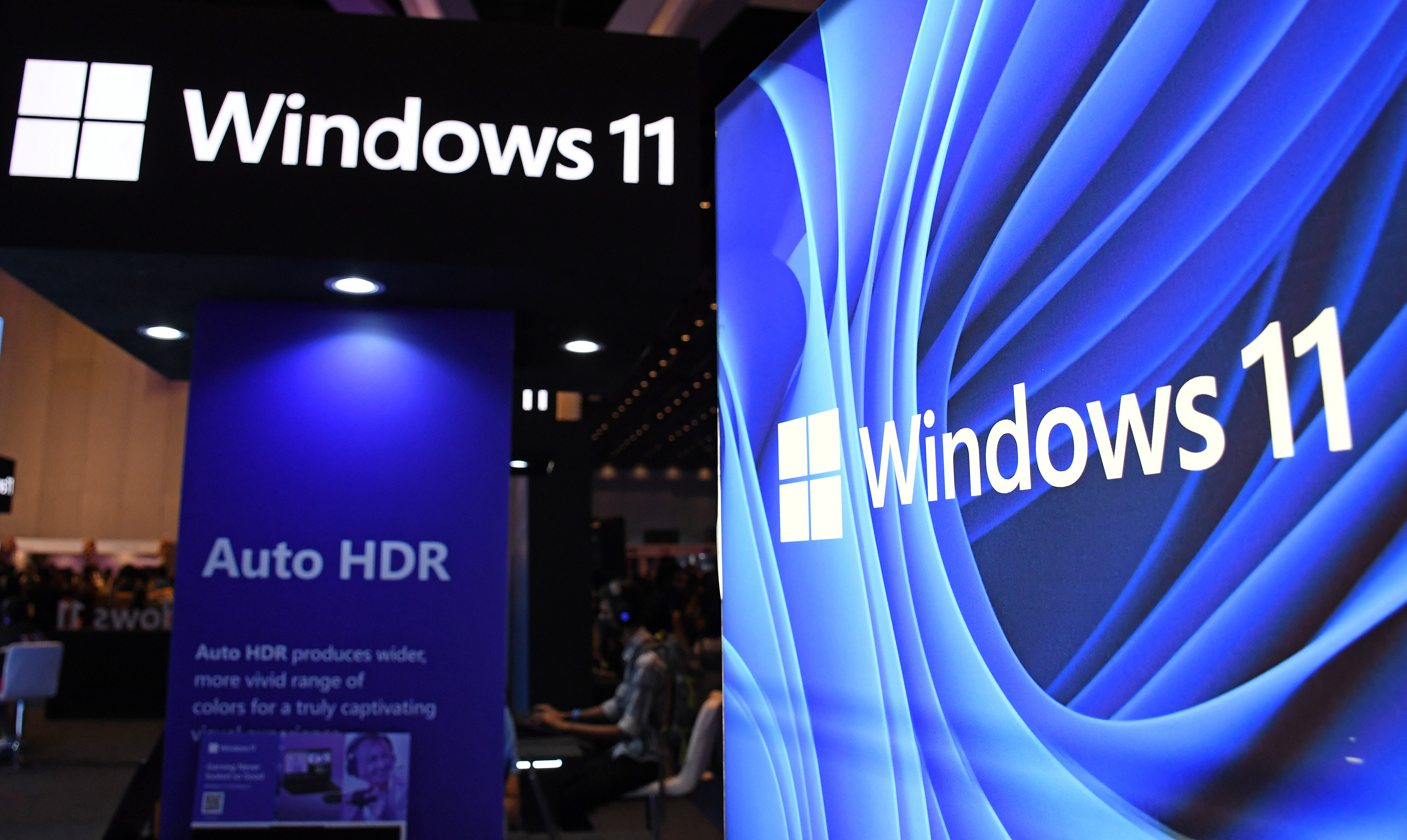 Windows 11 logo seen on a booth at Comic Con event...