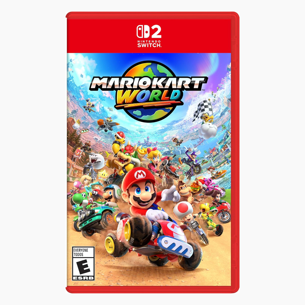 Mario Kart World's world case on a plain white background.