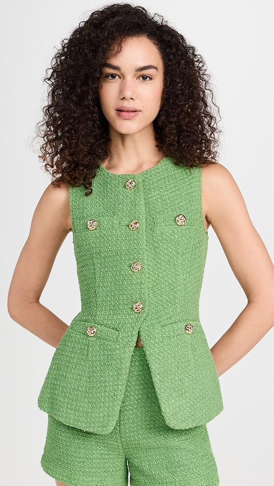 Endless Rose Tweed Buttoned Long Split Top