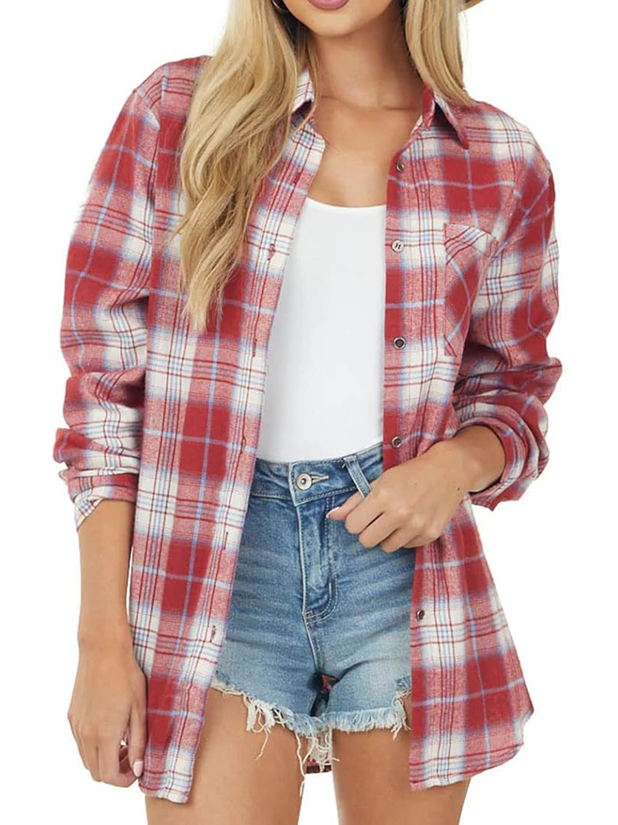 NUOREEL, Nuoreel Womens Plaid Shirts Button Down Flannel Shirts Boyfriend Long Sleeve Shirts (large, Burgundy)