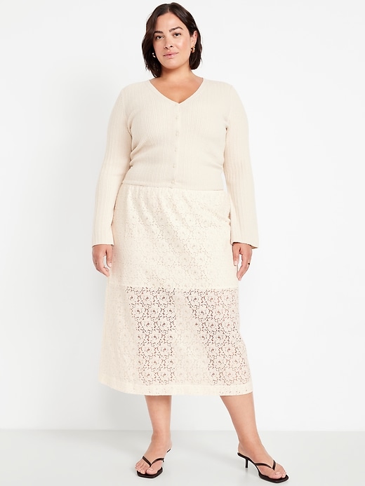 High-Waisted Lace Midi Skirt