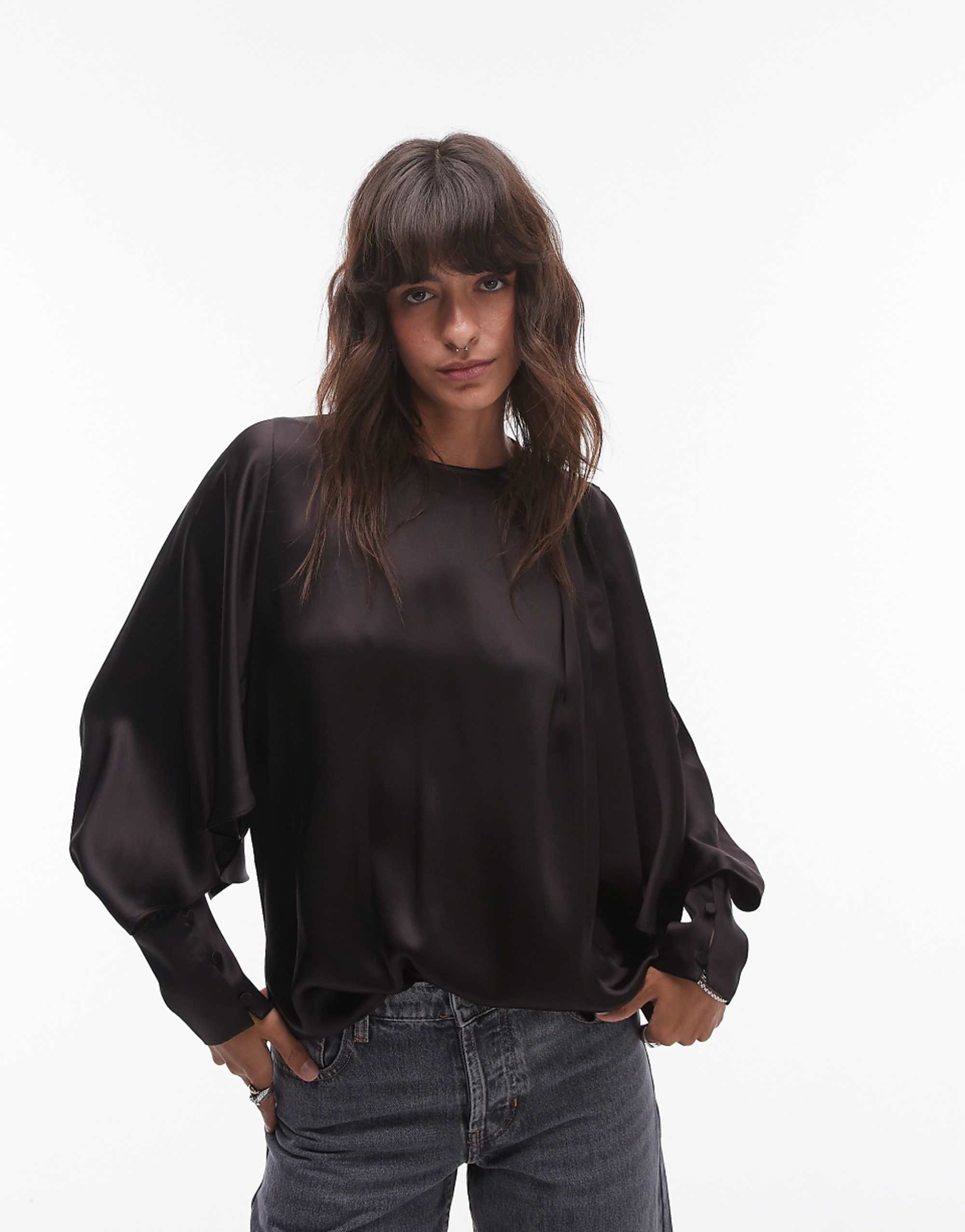 &amp;amp; Other Stories Drape Detail Blouse With Volume Sleeves in Dark Brown