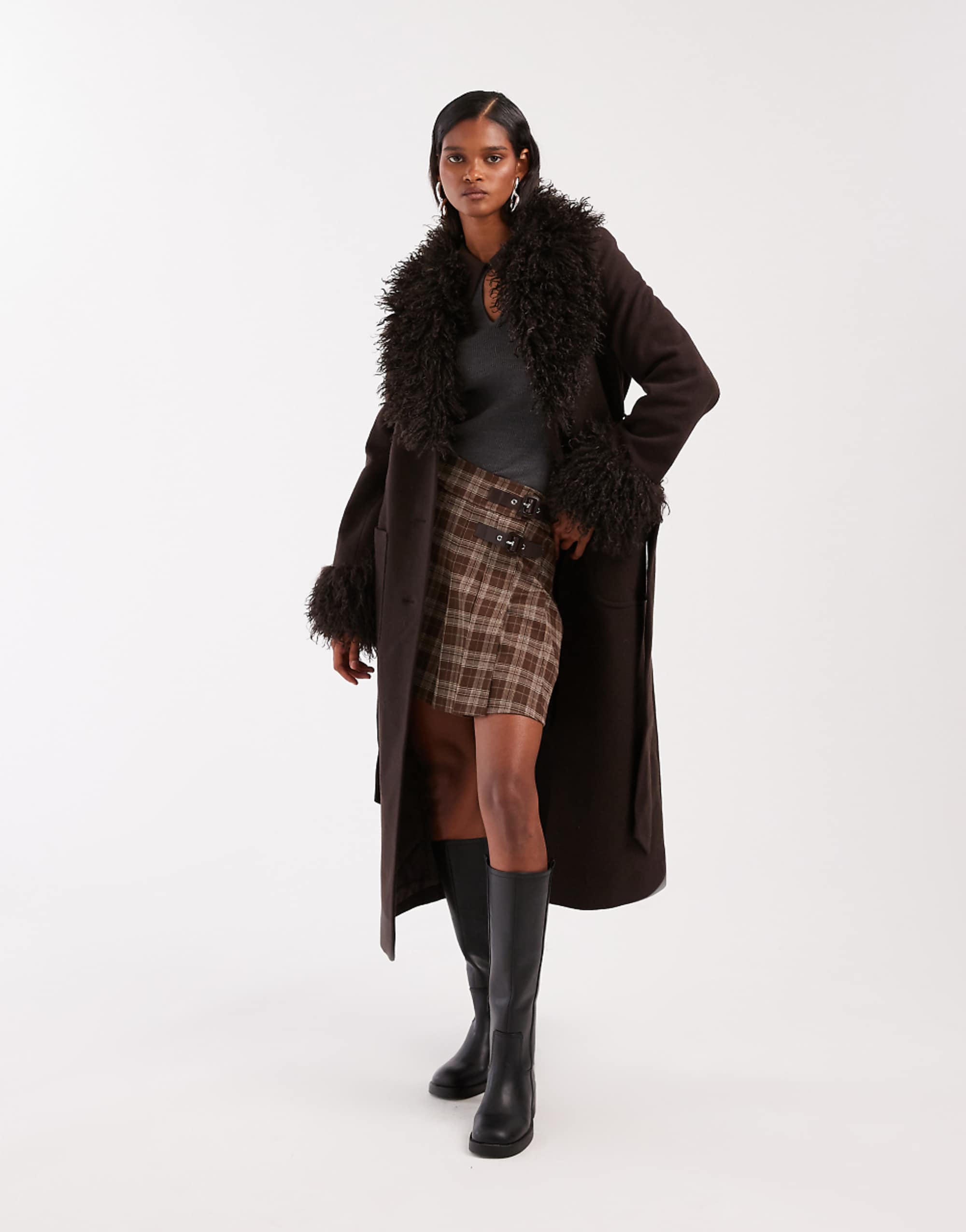 &amp;amp; Other Stories Wool Belted Midaxi Coat in Brown With Faux Fur Trim