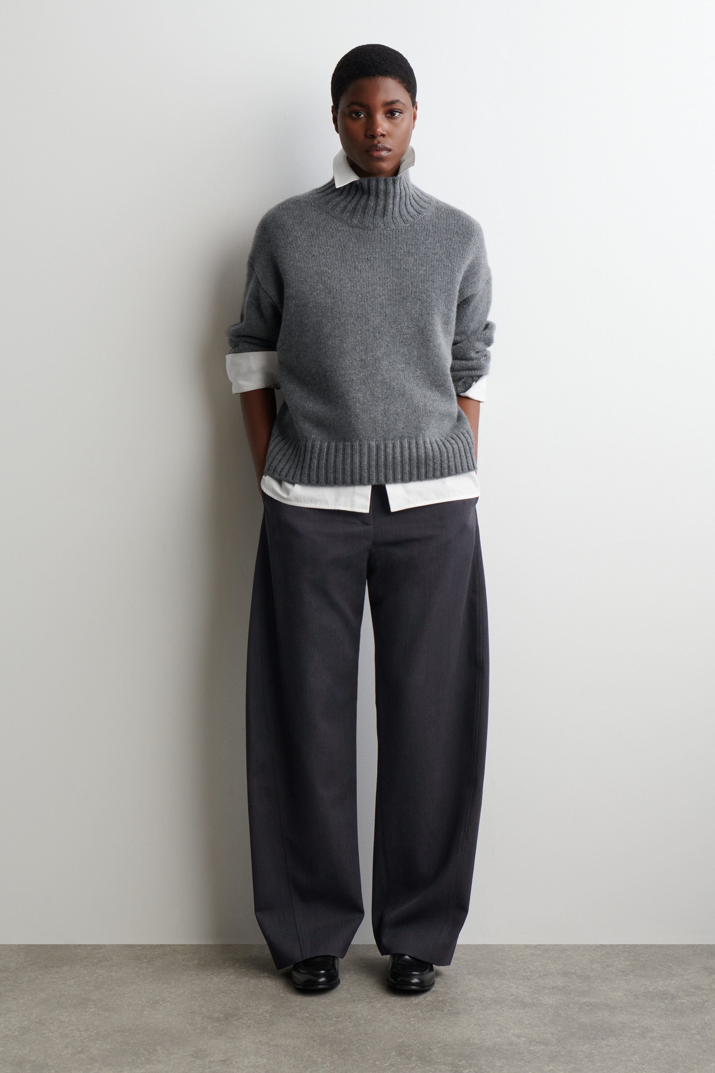Wool-Blend Barrel-Leg Trousers