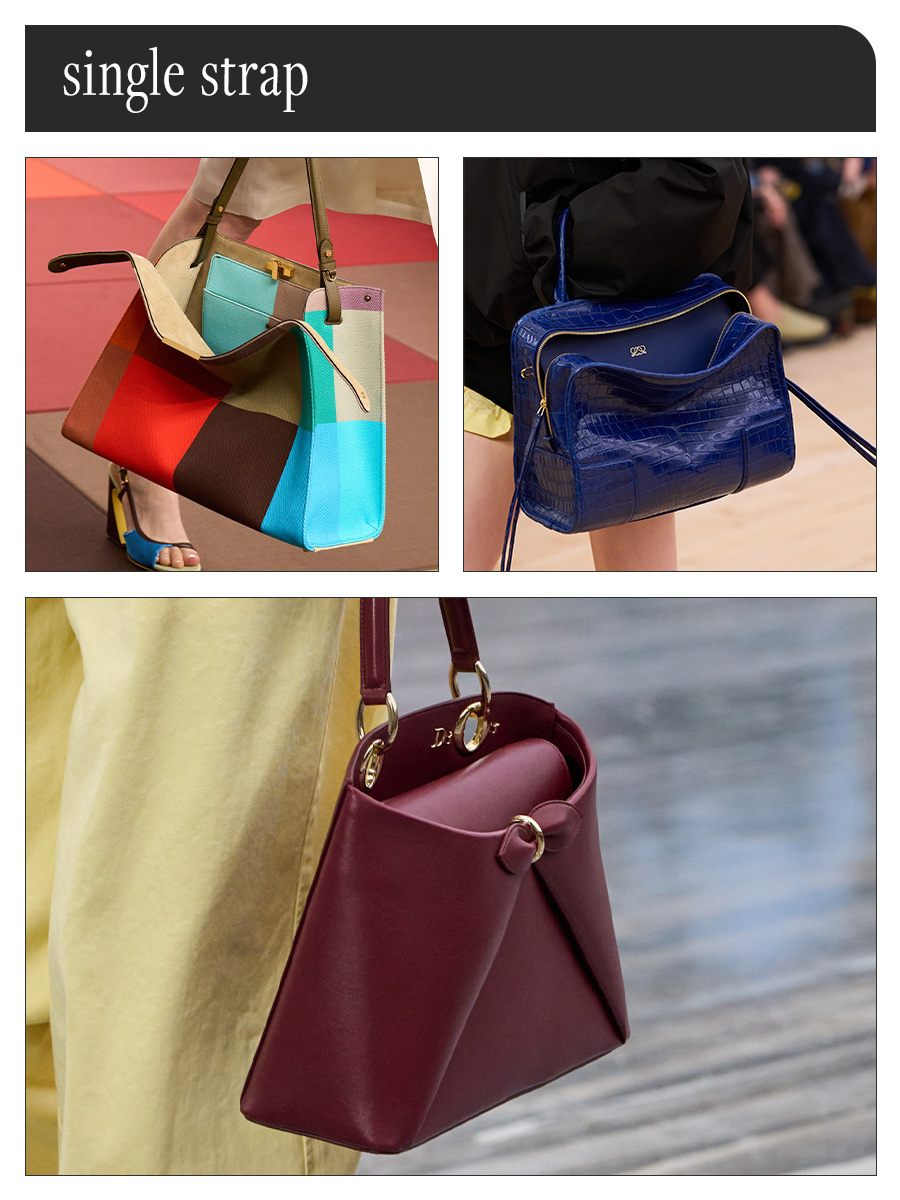 Collage of runway handbag trends