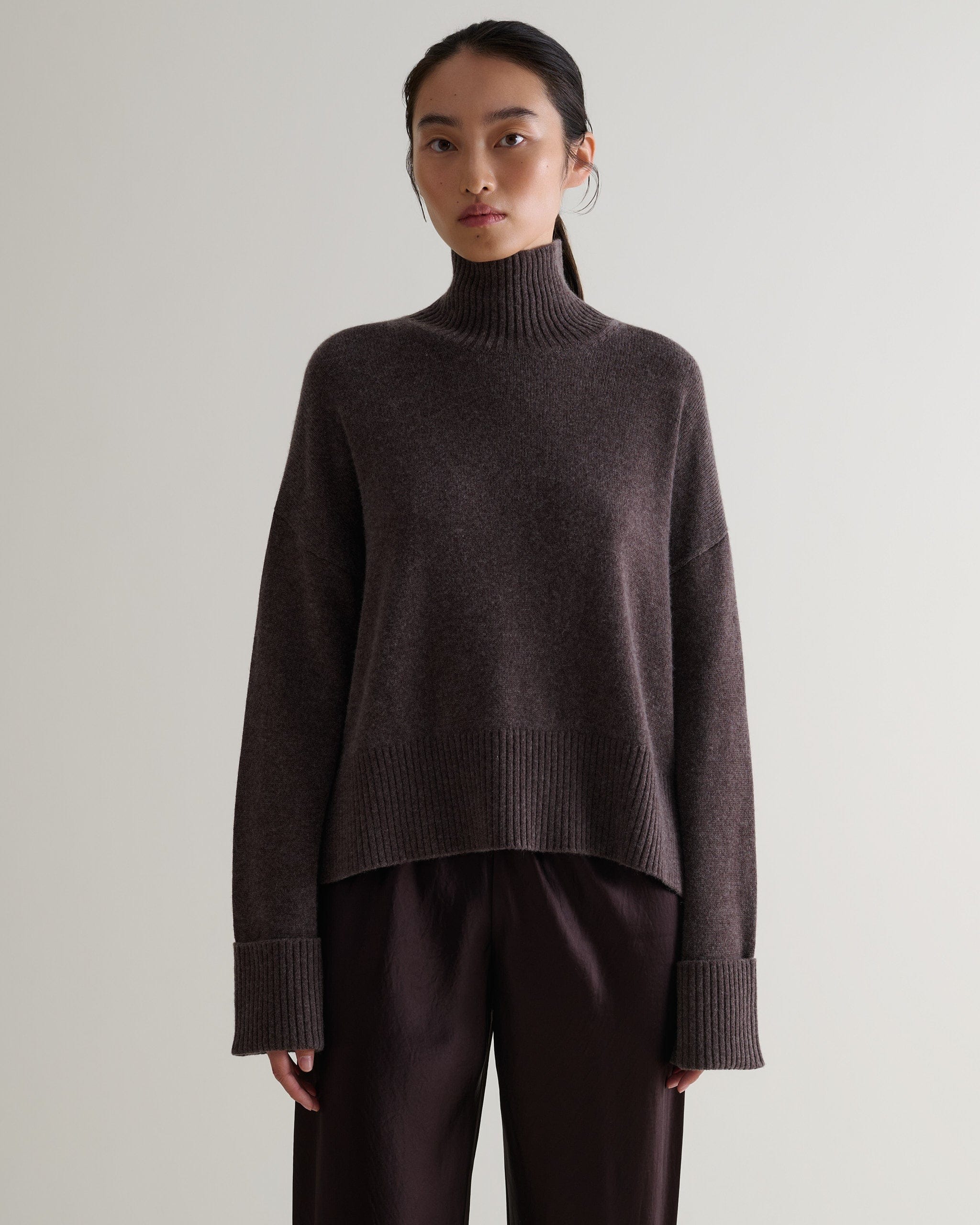 Rise &amp;amp; Fall, Chocolate Cashmere Merino High Neck Jumper | Rise &amp;amp; Fall
