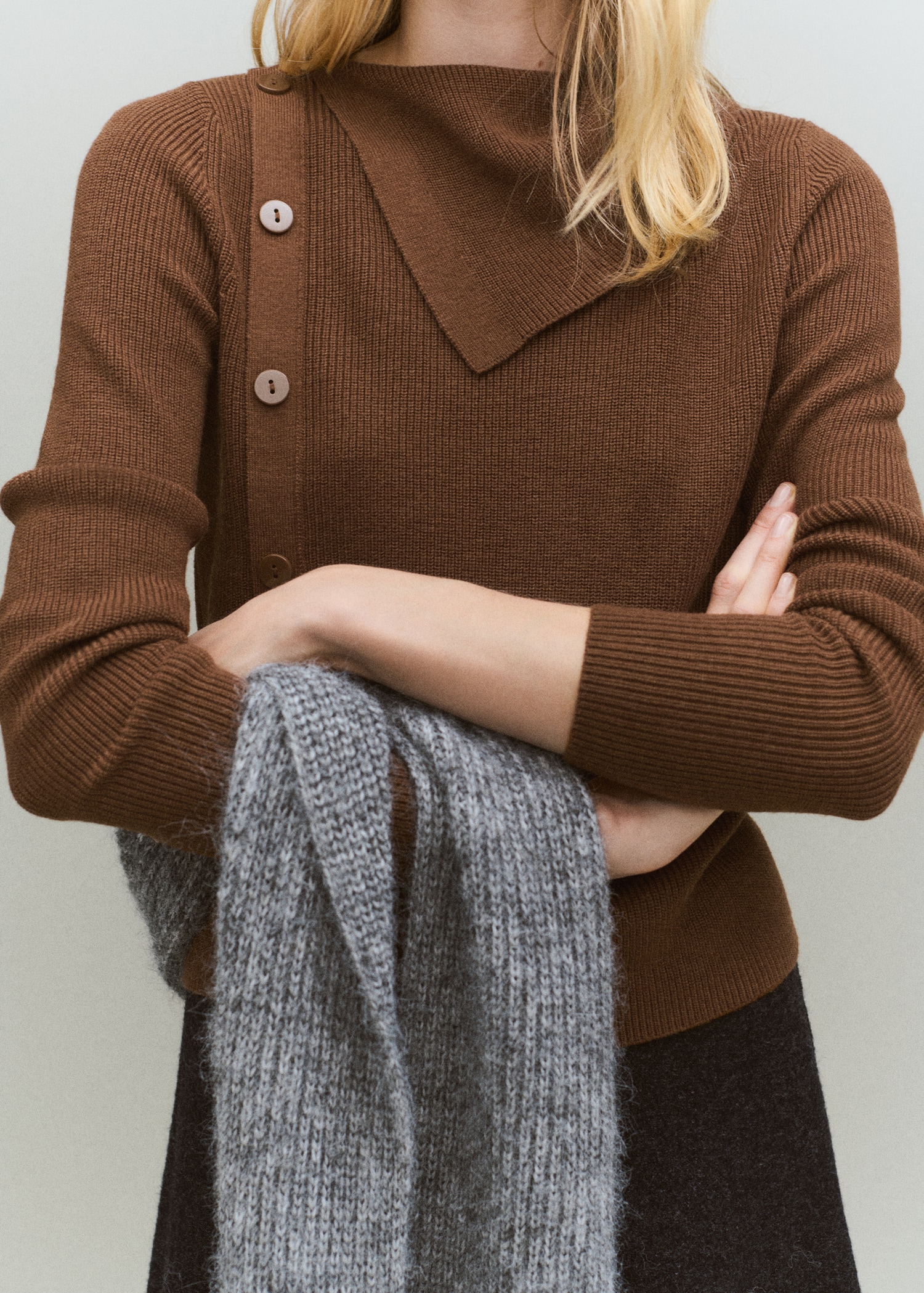Sweater With Asymmetrical Neck and Buttons - Women | Mango Usa