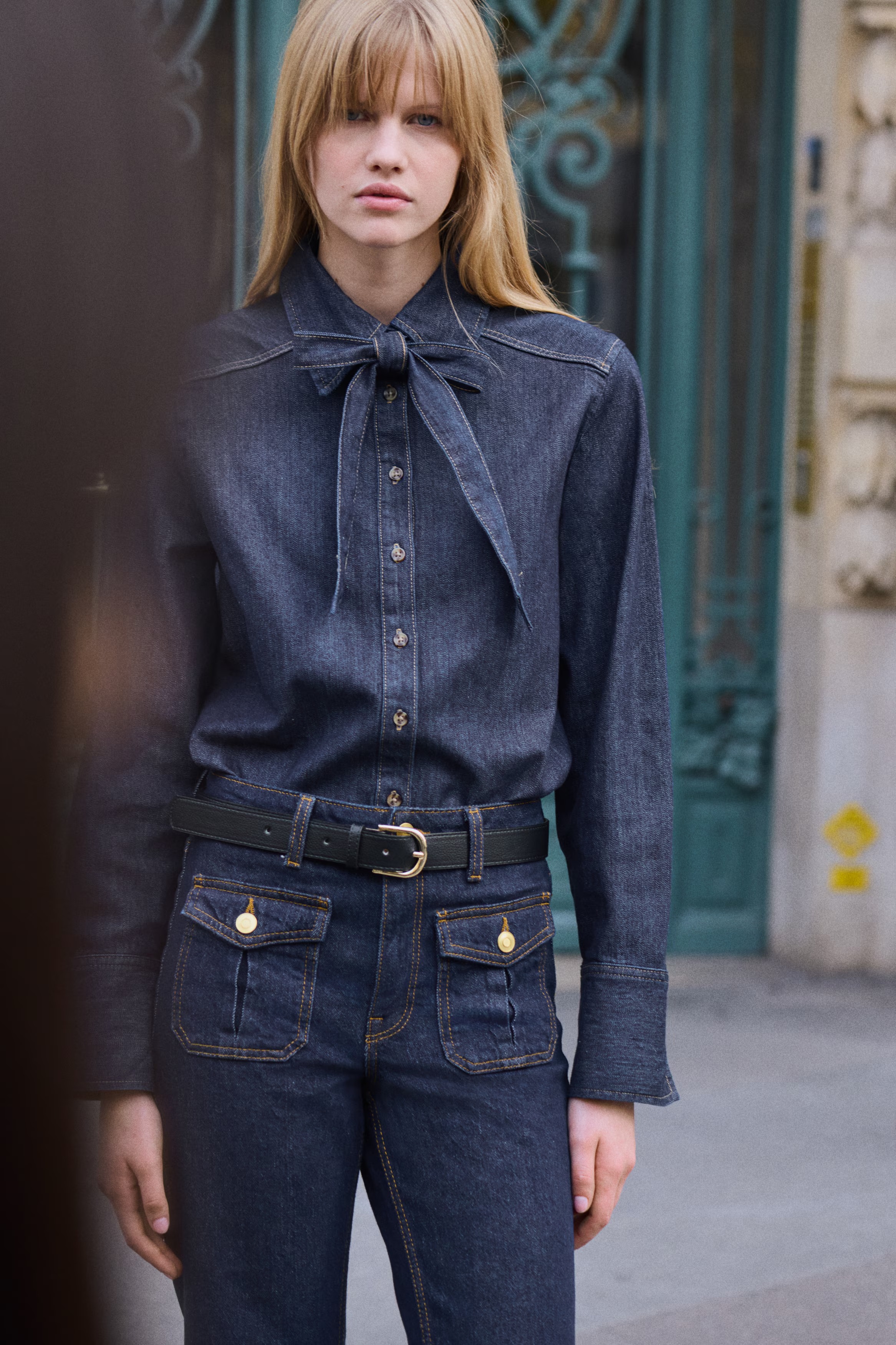 hm, Bow-Detail Denim Blouse