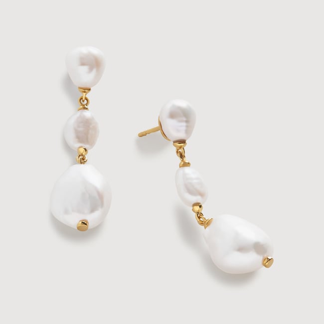 Gold Vermeil Multi Baroque Pearl Drop Earrings - Pearl