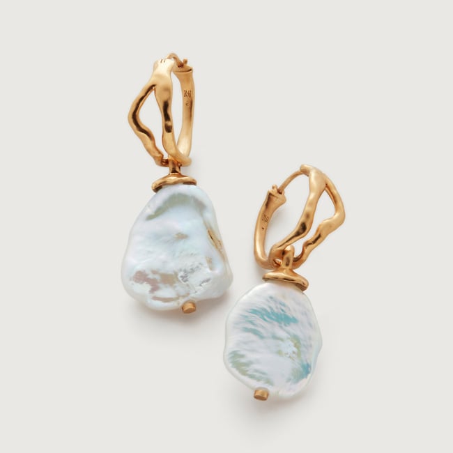 Gold Vermeil Keshi Pearl Large Hoop Earrings - Pearl