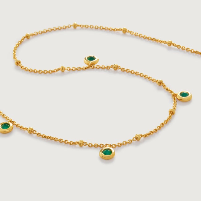 Gold Vermeil Mini Gemstone Chain Necklace - Green Onyx