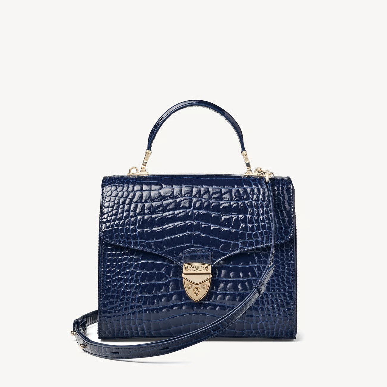 Aspinal of London, Mayfair Blue Patent Croc