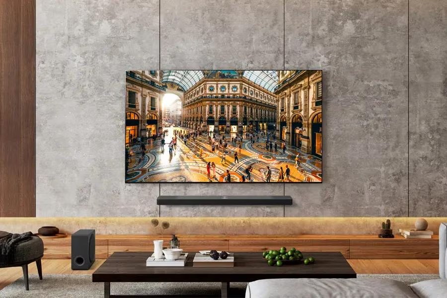 A lifestyle image of the LG B5 OLED TV hanging on a wall.