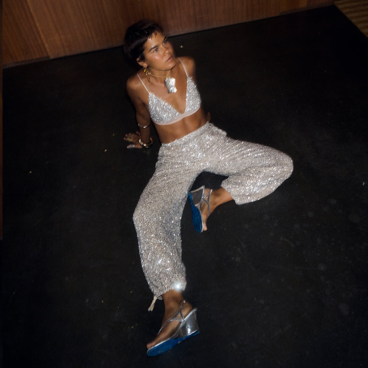 Silver Sequin Naomi Cargo Trousers - 6