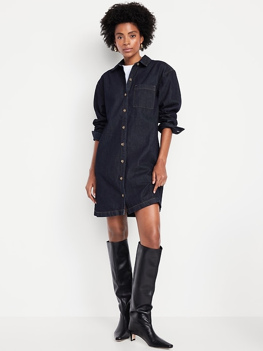 Long-Sleeve Denim Mini Shirt Dress
