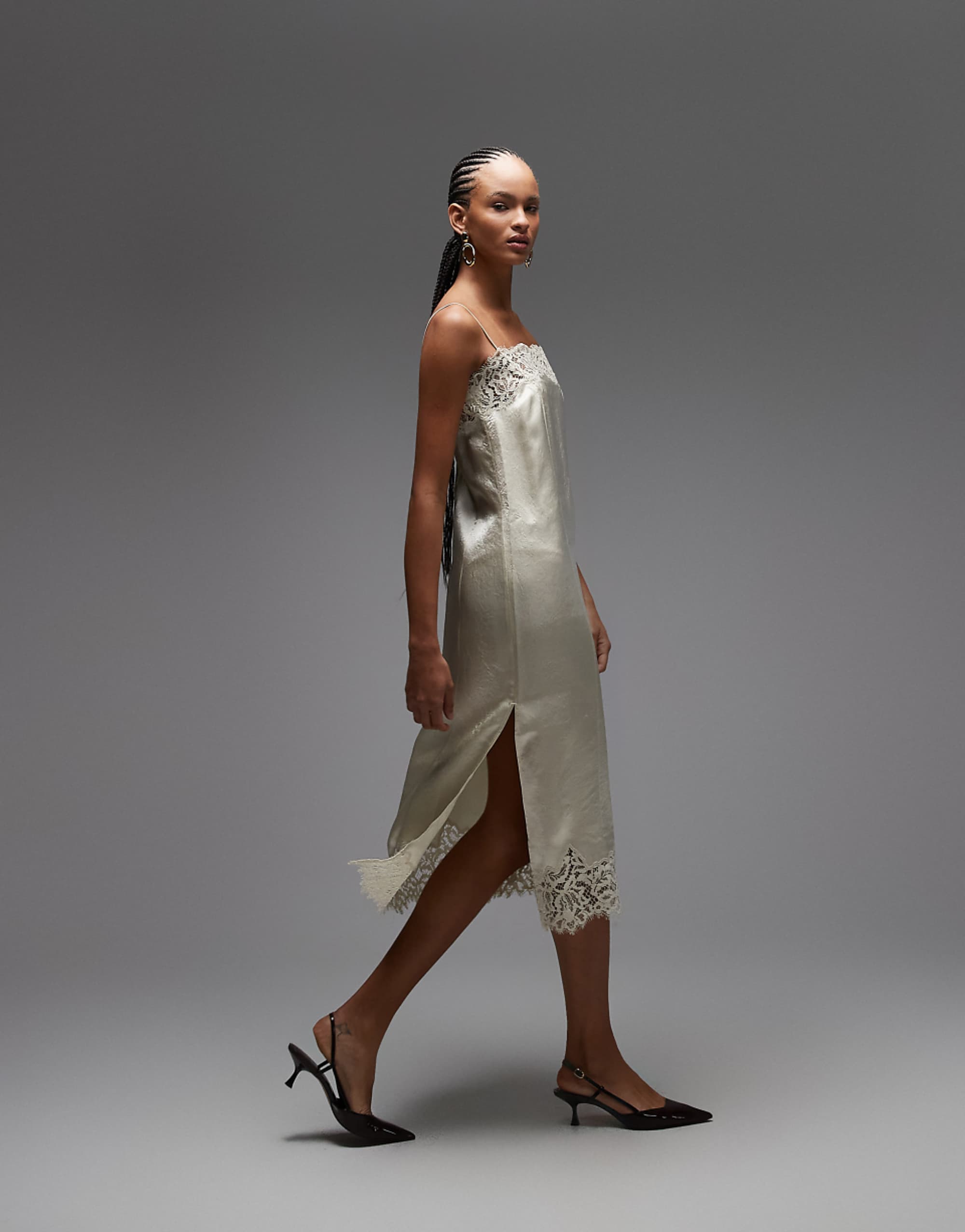 Arket Lace Midi Slip Dress in Light Beige