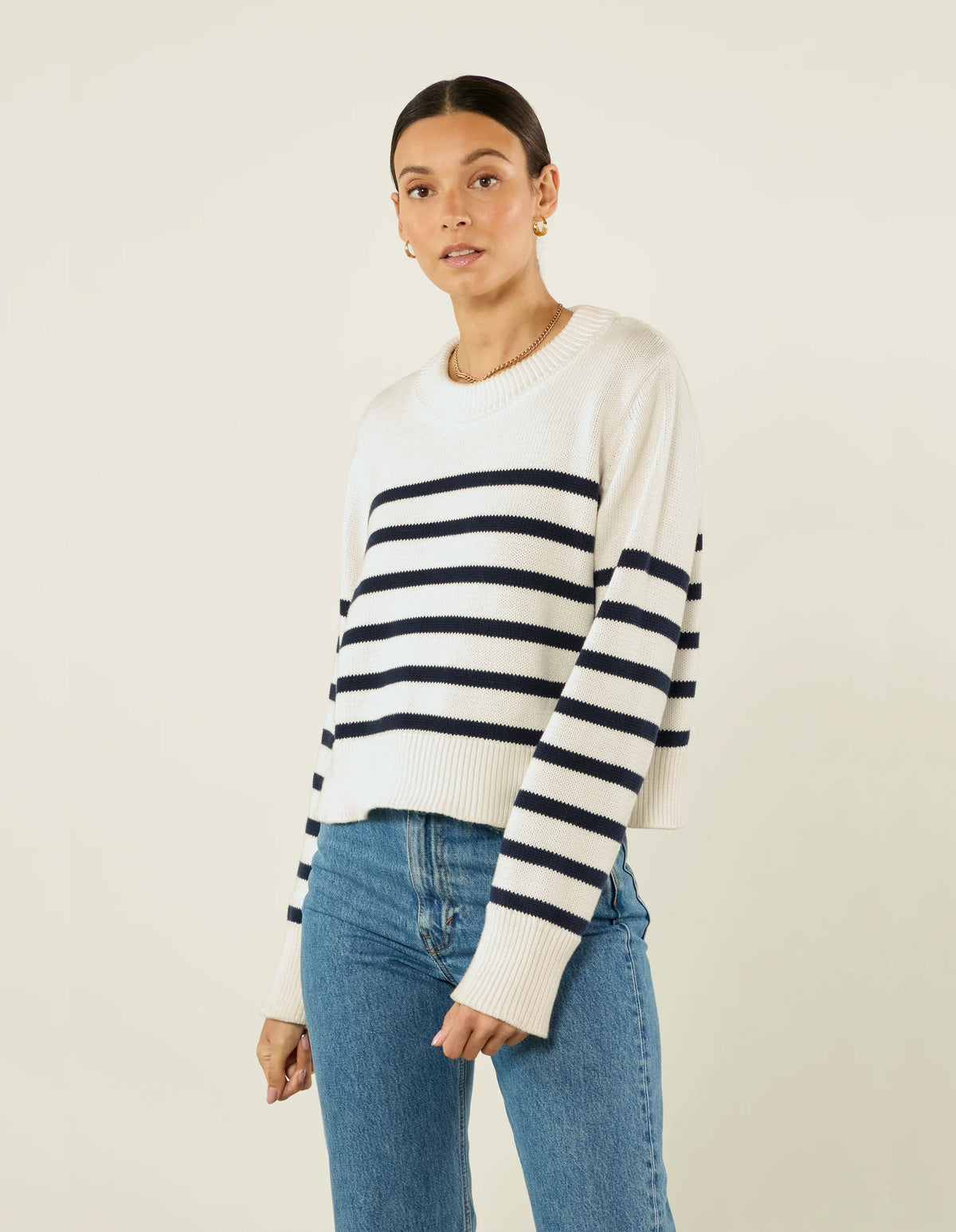 Devon Jumper: Cotton, Navy Stripe