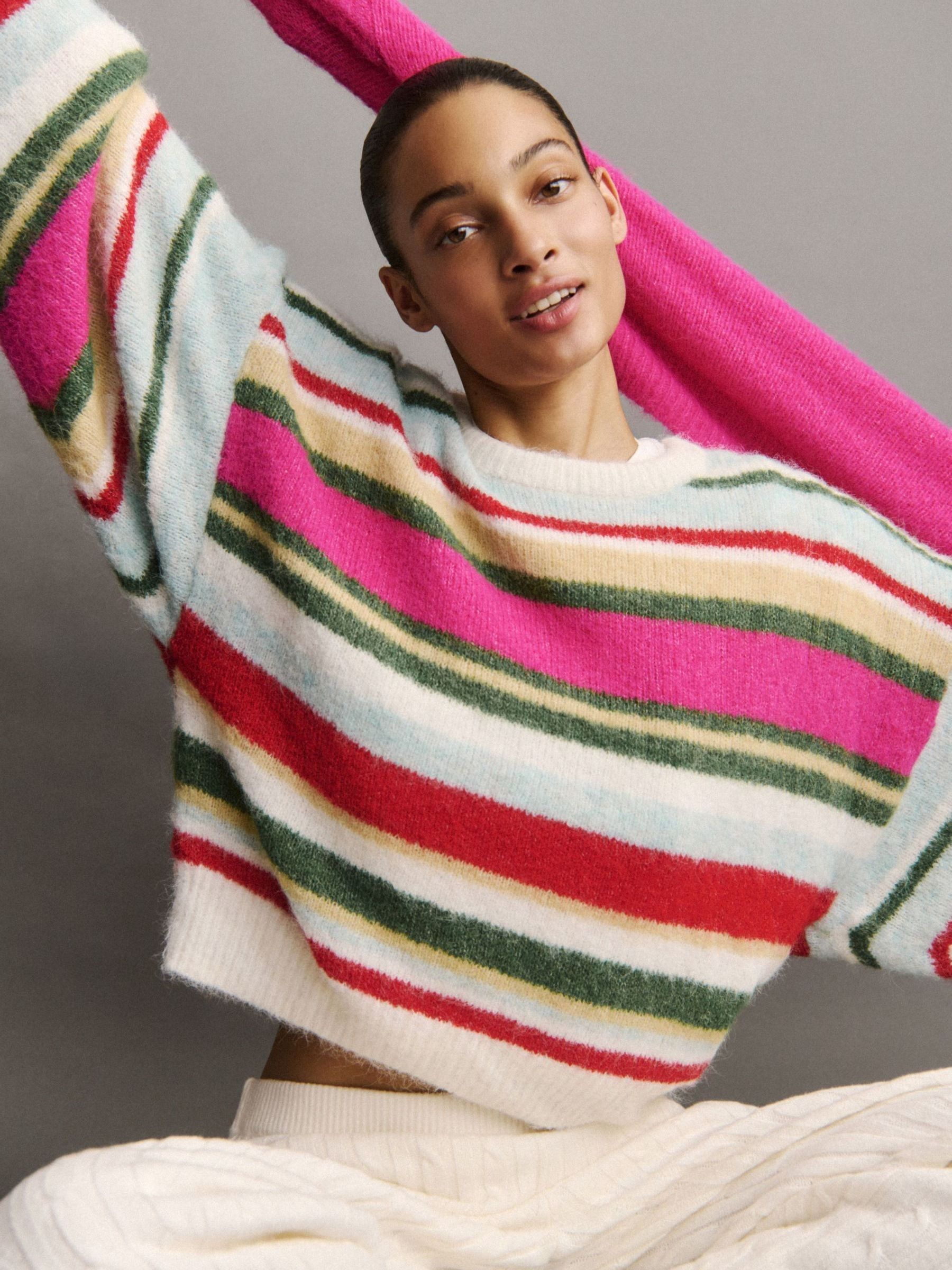 Pink Stripe Oversized Crew Neck Jumper