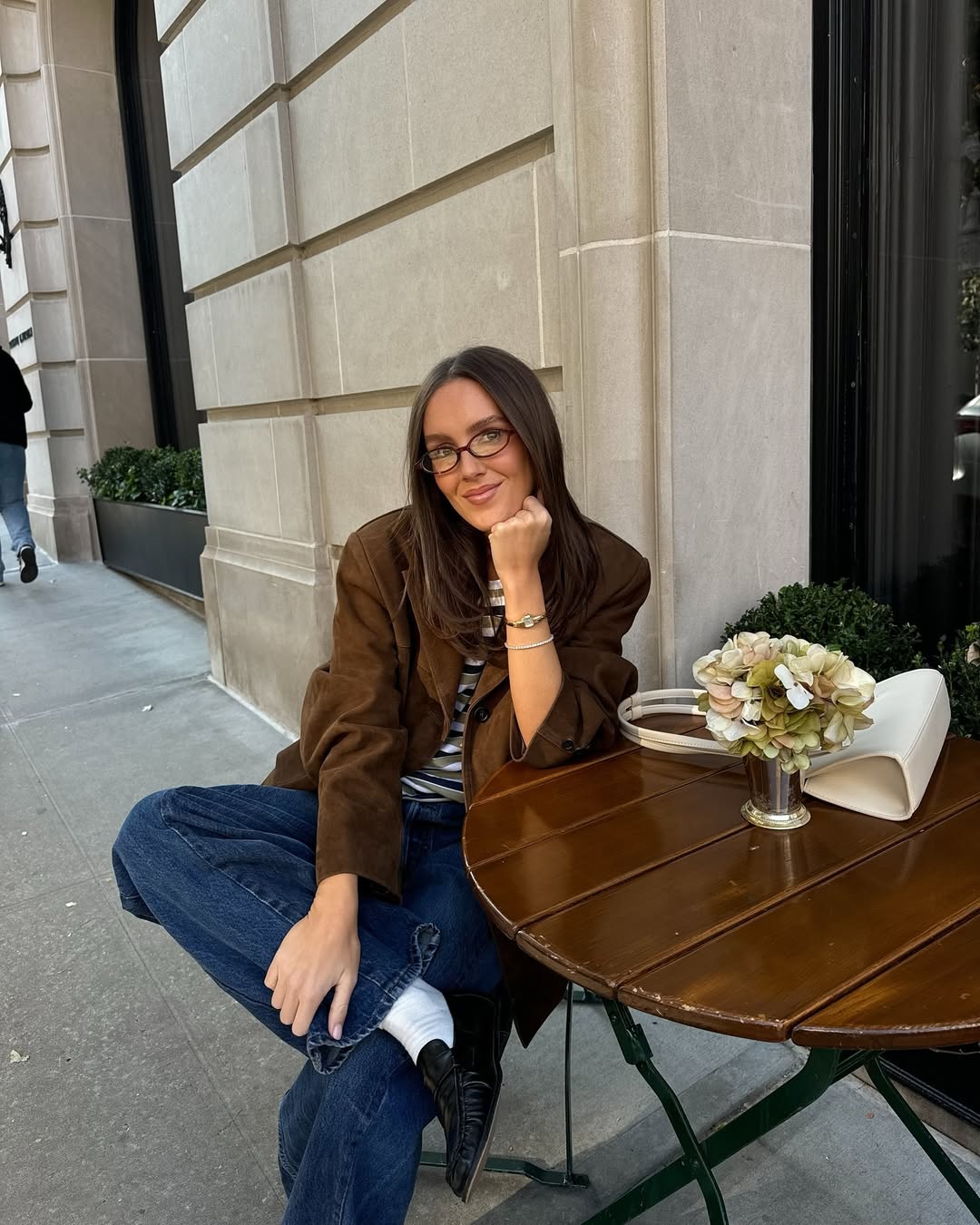 Emma Leger wearing ruched loafers