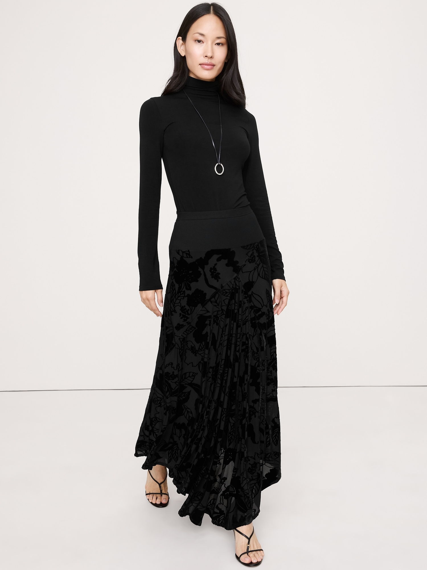 Burnout Velvet Asymmetrical Skirt