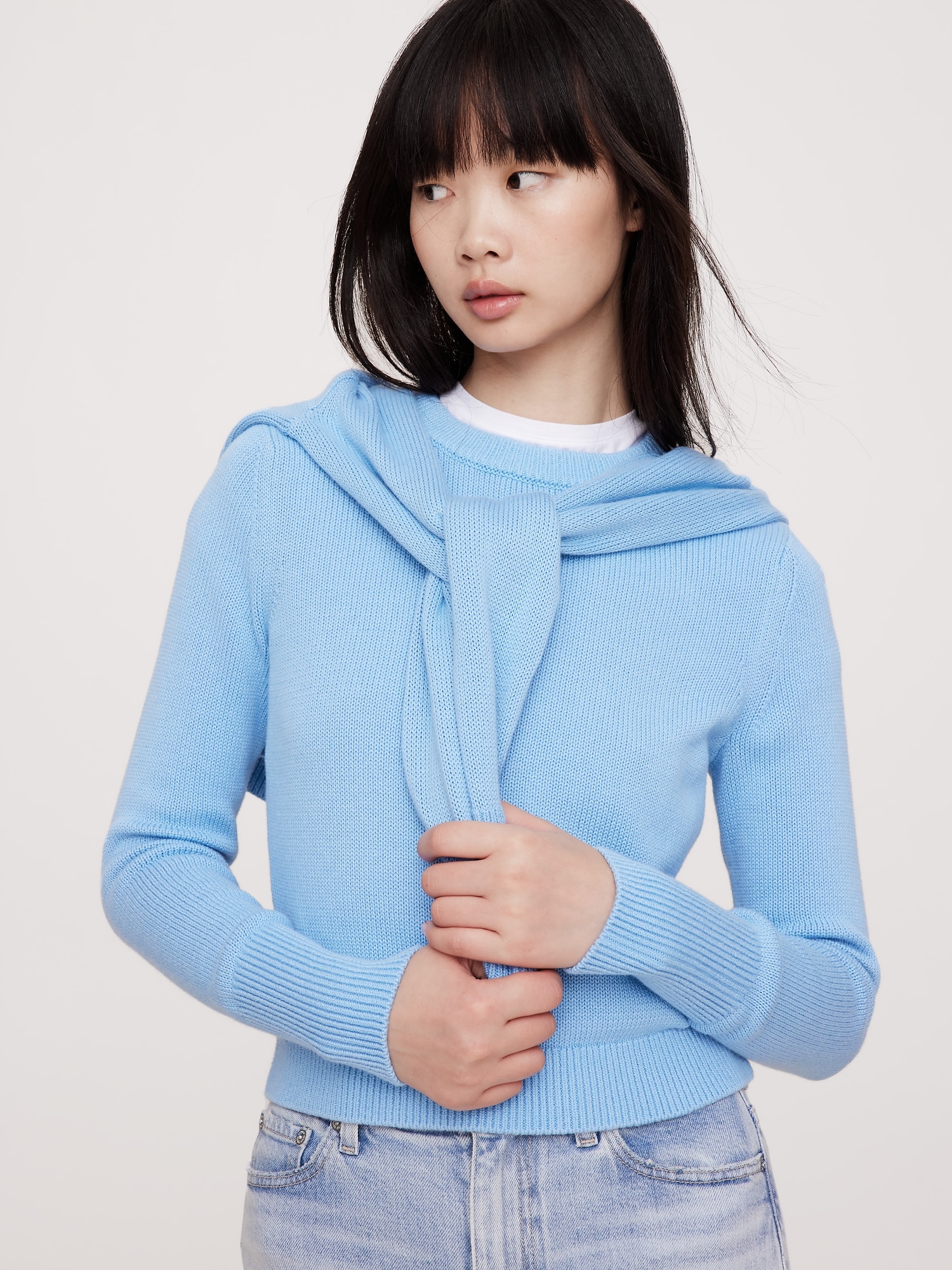 Shrunken Cotton-Silk Crew-Neck Sweater