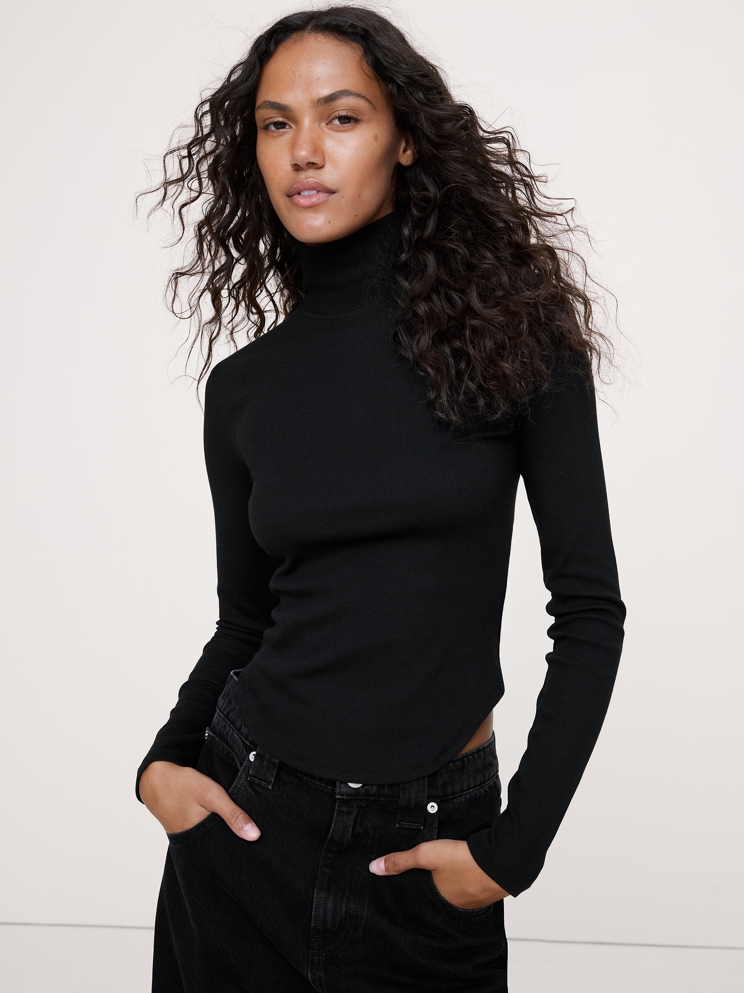 Ribbed Turtleneck T-Shirt