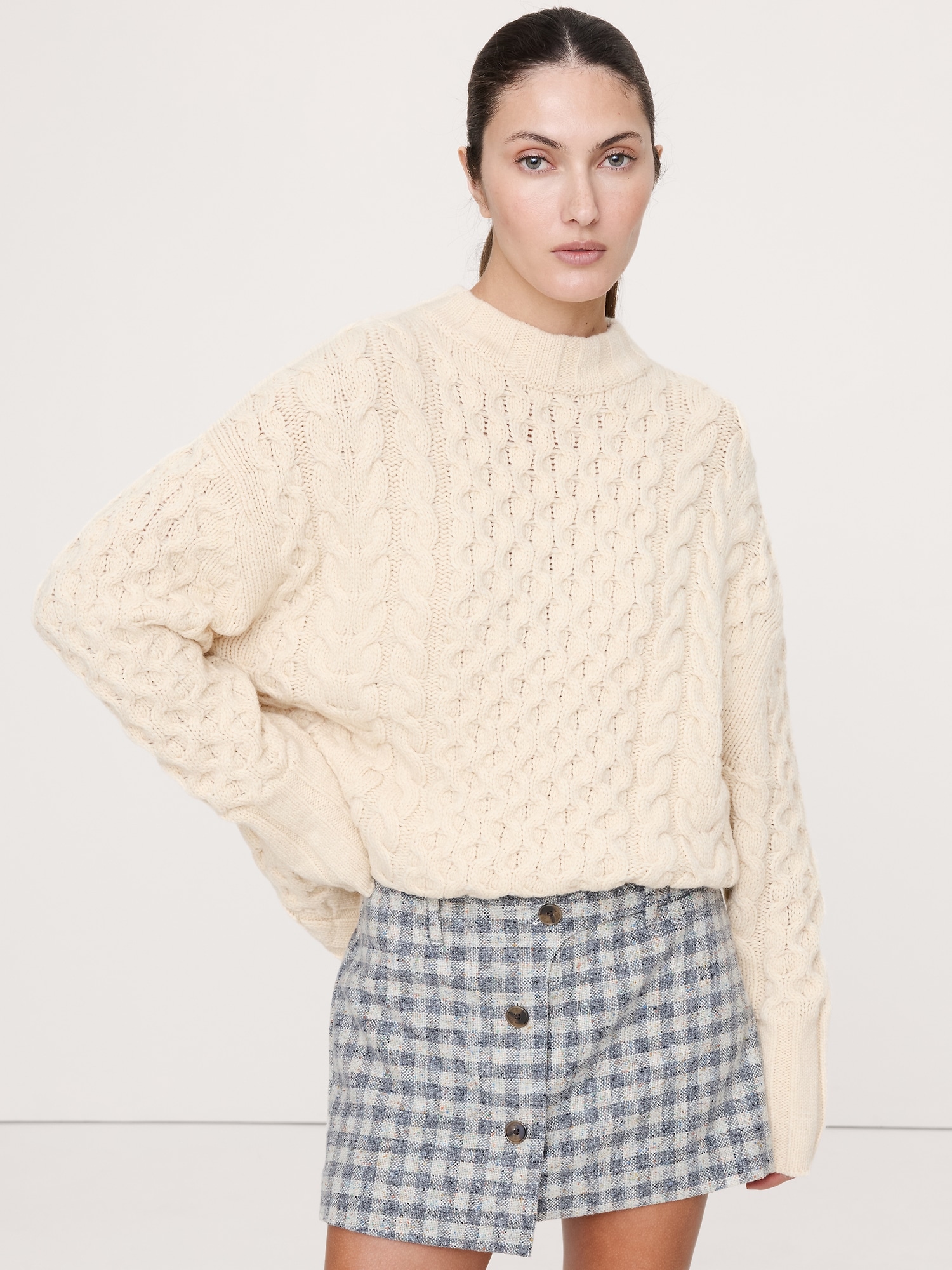 Italian Merino-Blend Cable Tunic Sweater