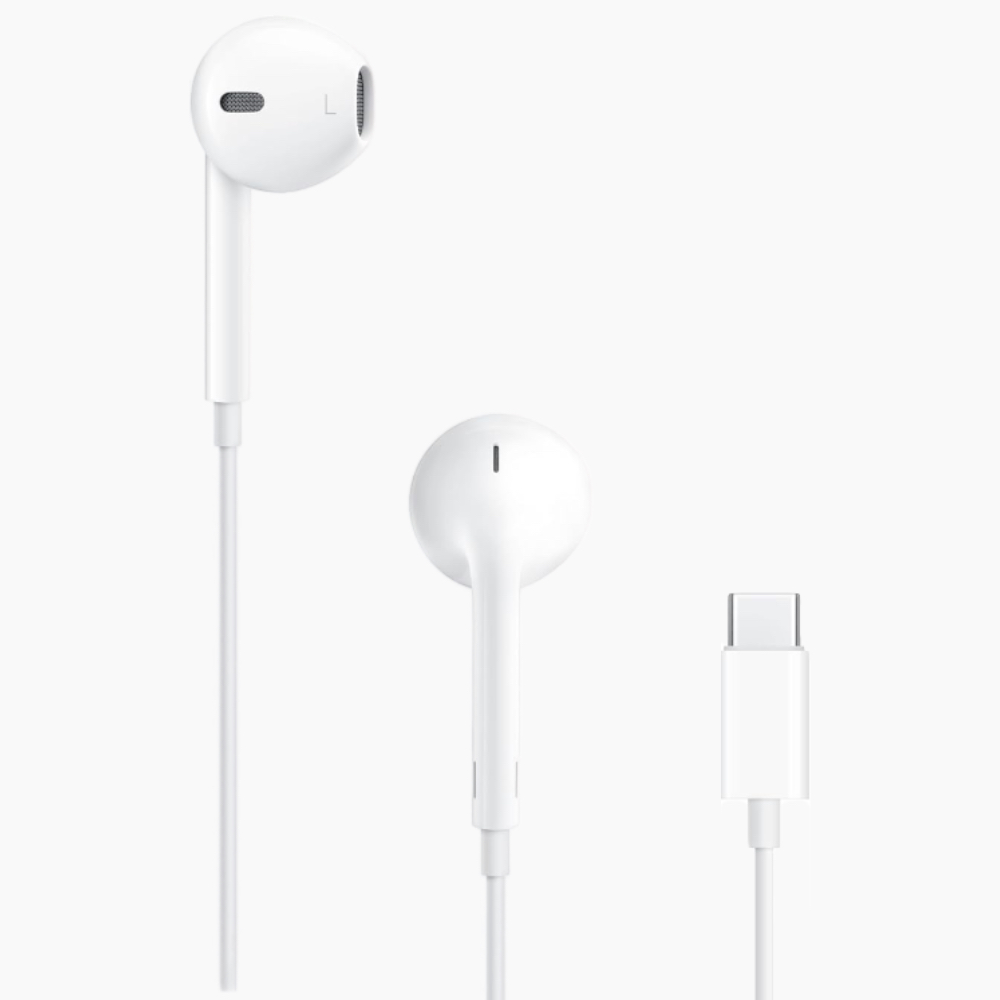 Apple's EarPods on a white background.