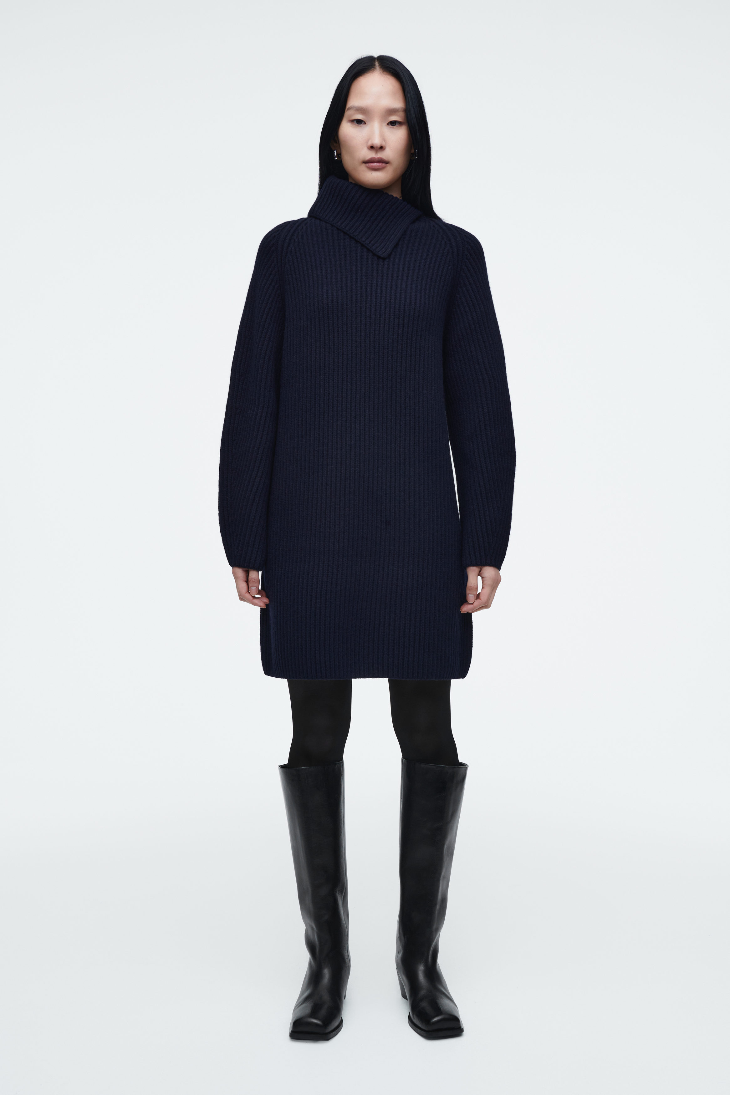 Wrap-Collar Wool Dress
