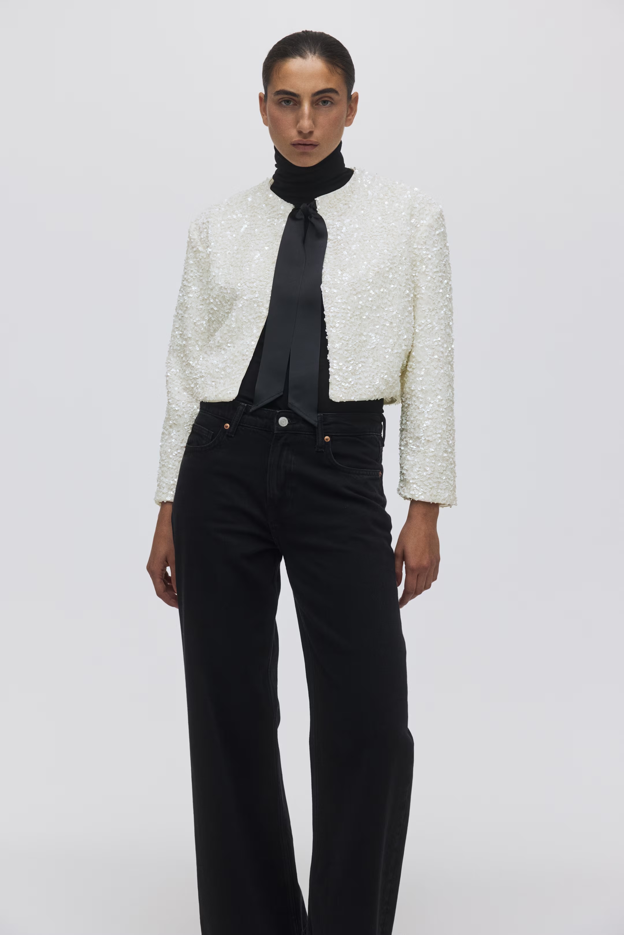 H&amp;amp;M, Tie-Detail Sequined Jacket
