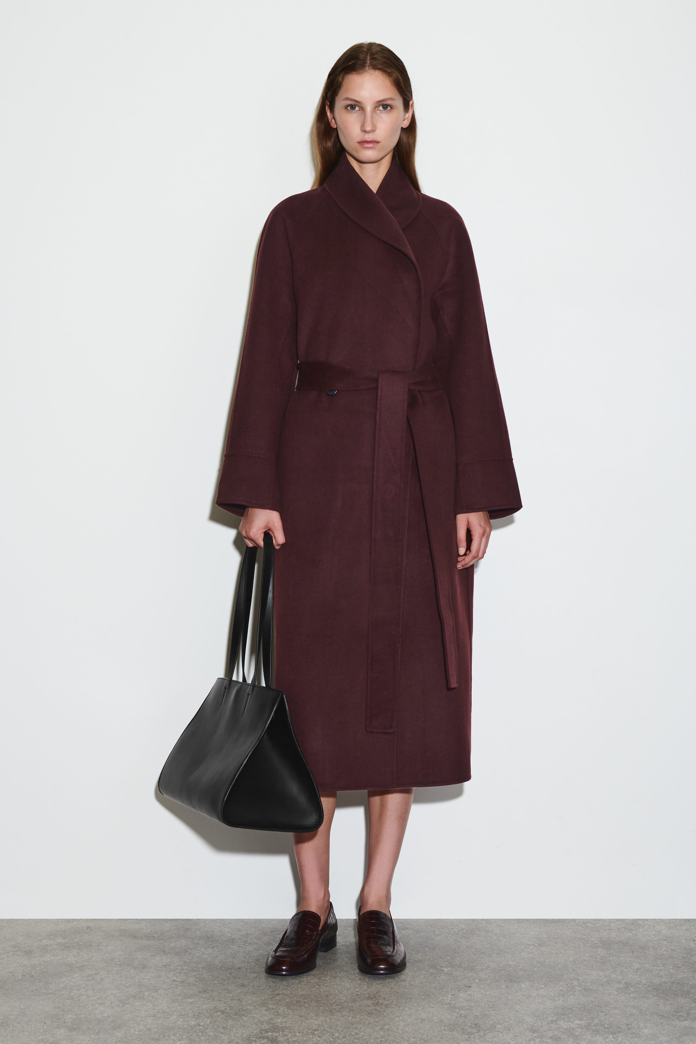 Belted Double-Faced Wool Long Coat