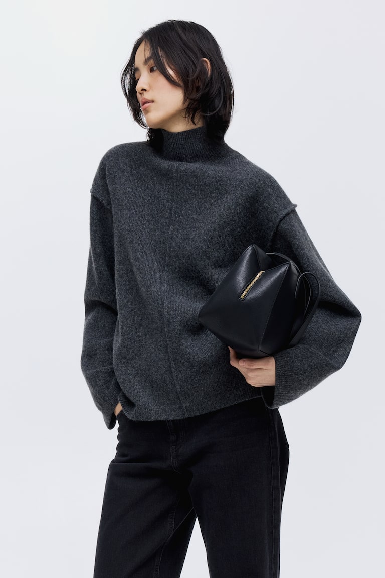 Seam-Detail Mock Turtleneck Sweater