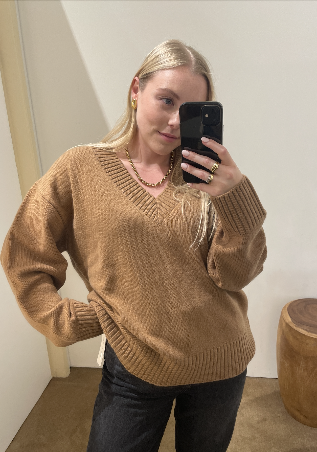 Florrie Alexander wearing Reformation cashmere