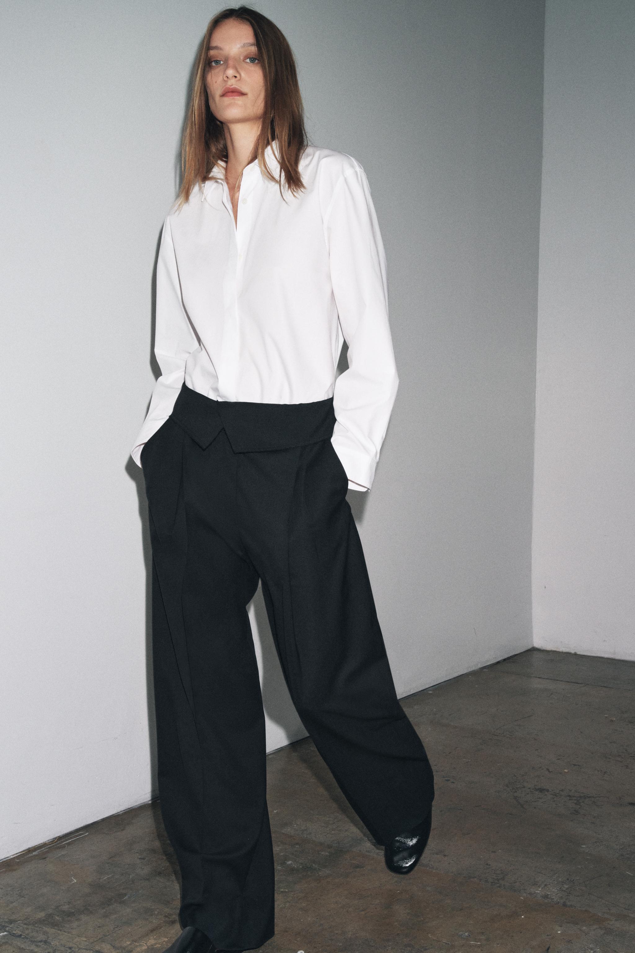 Zw Collection Wool Trousers With Turn-Up Waist