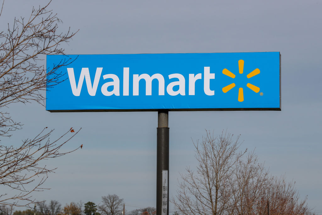 A sign with the Walmart logo is seen outside of a Walmart...