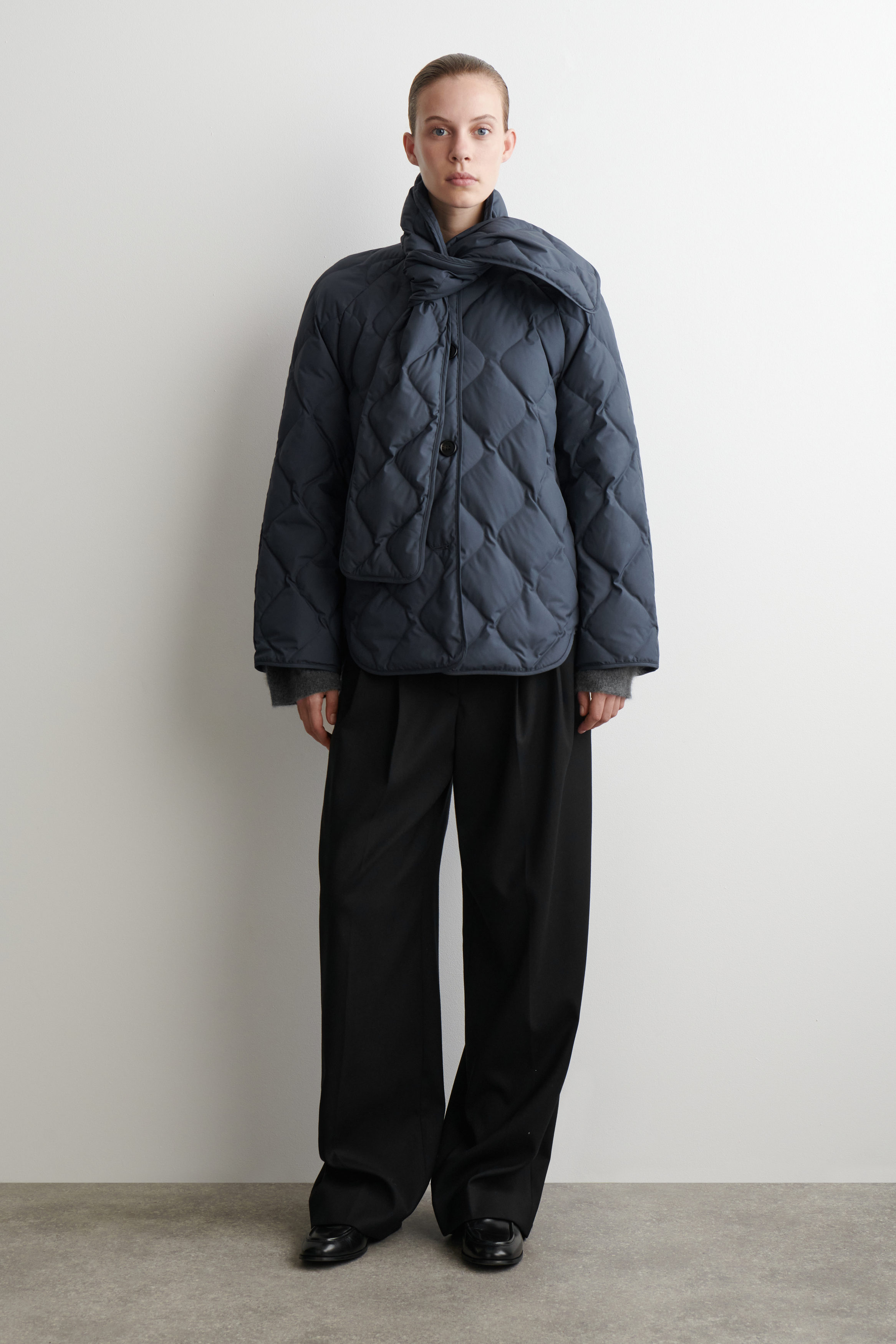 Scarf Detail Quilted Liner Jacket