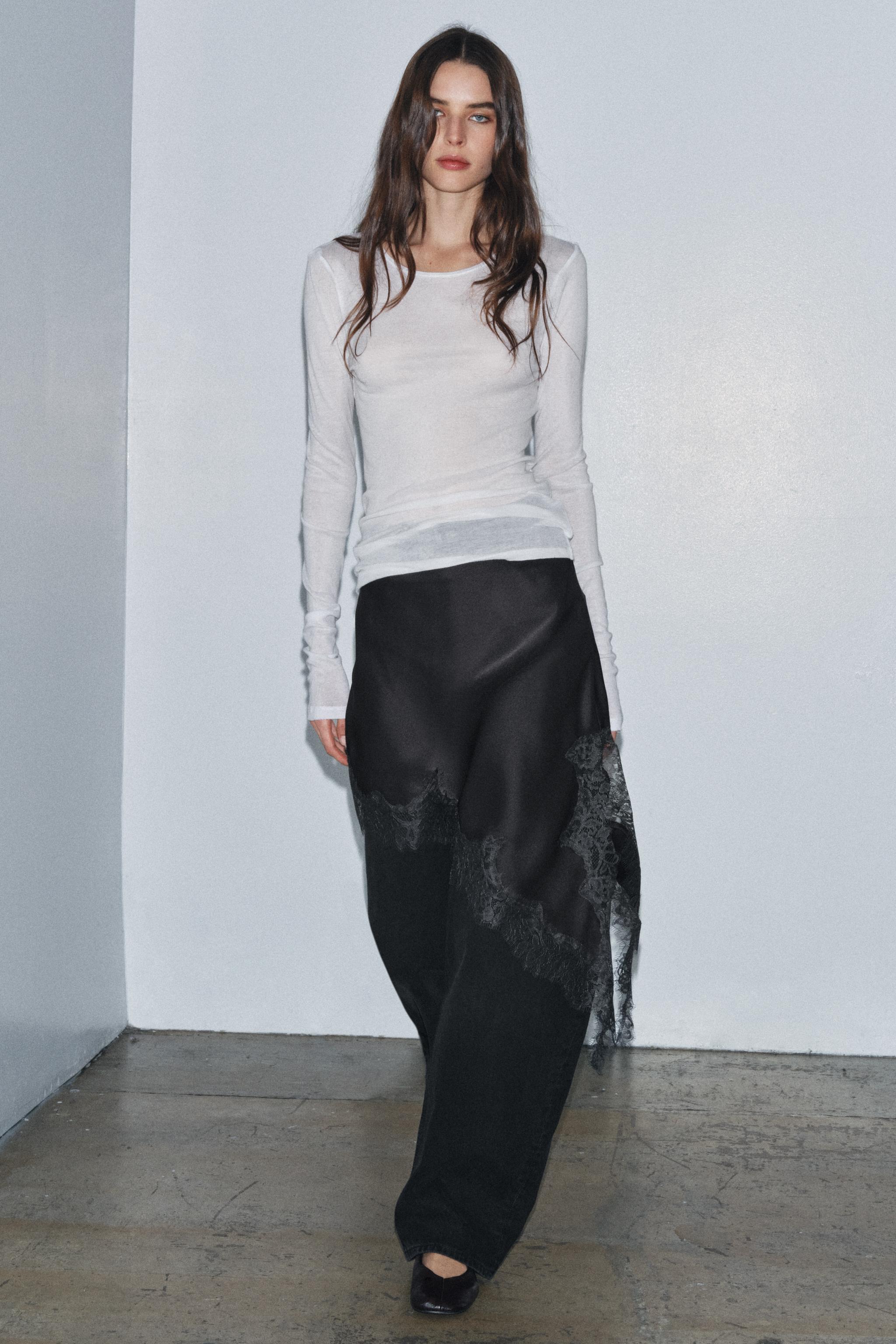 Zw Collection Satin Effect Lace Skirt