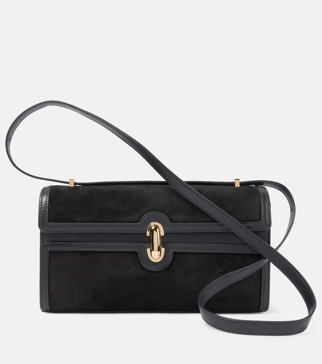 Symmetry 26 Leather-Trimmed Suede Shoulder Bag in Black - Savette