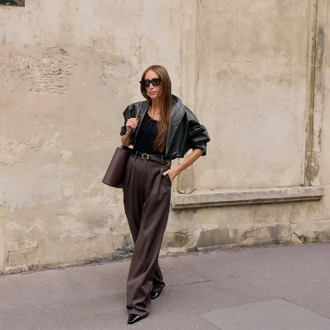 Chlo&amp;eacute; Harrouche in a chocolate brown outfit.