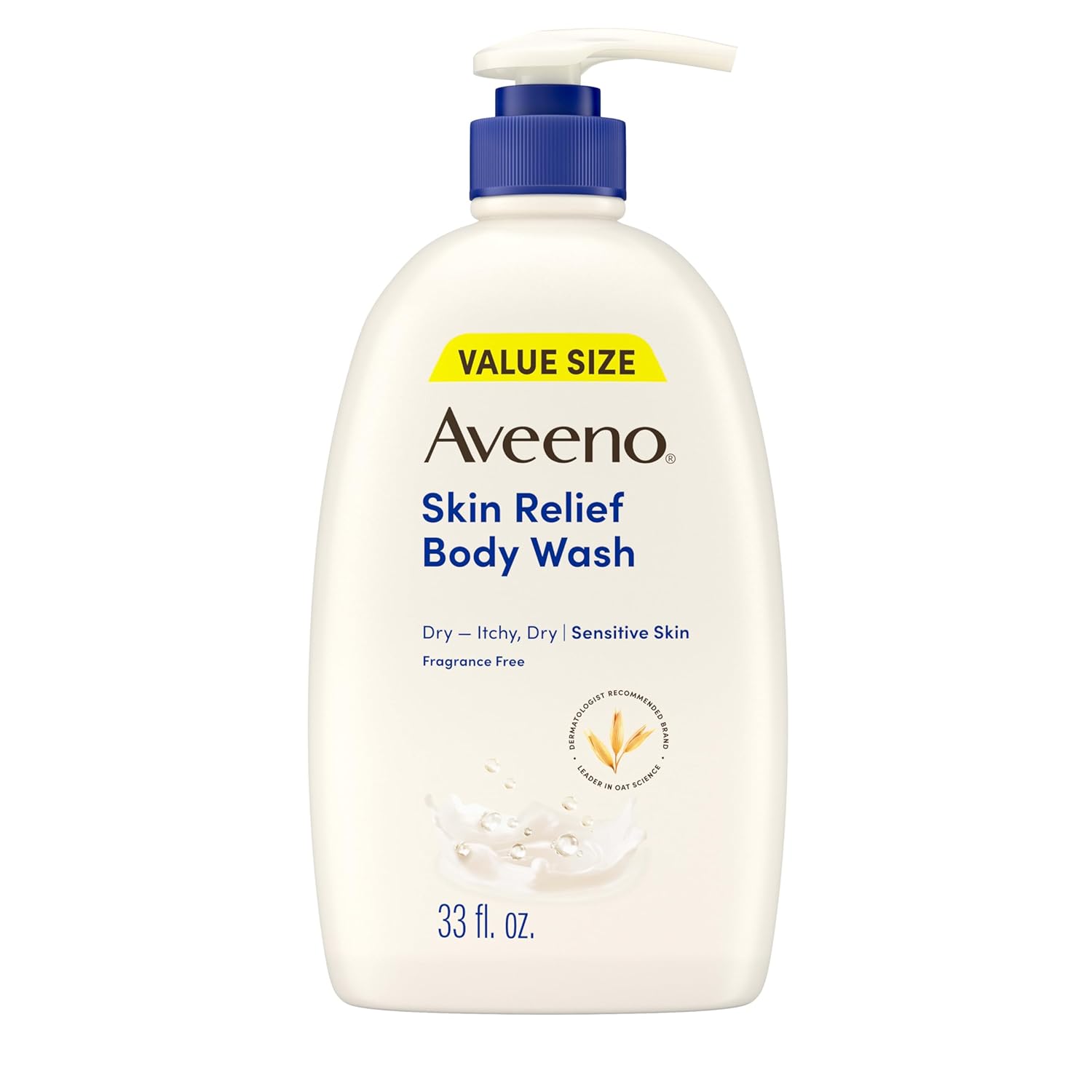 Aveeno Skin Relief Fragrance Free Body Wash, Triple Oat Formula, Gentle Daily Cleanser for Itchy Dry Sensitive Skin, Soap &amp;amp; Paraben Free, Soothes &amp;amp; Moisturizes, 33 Fl Oz